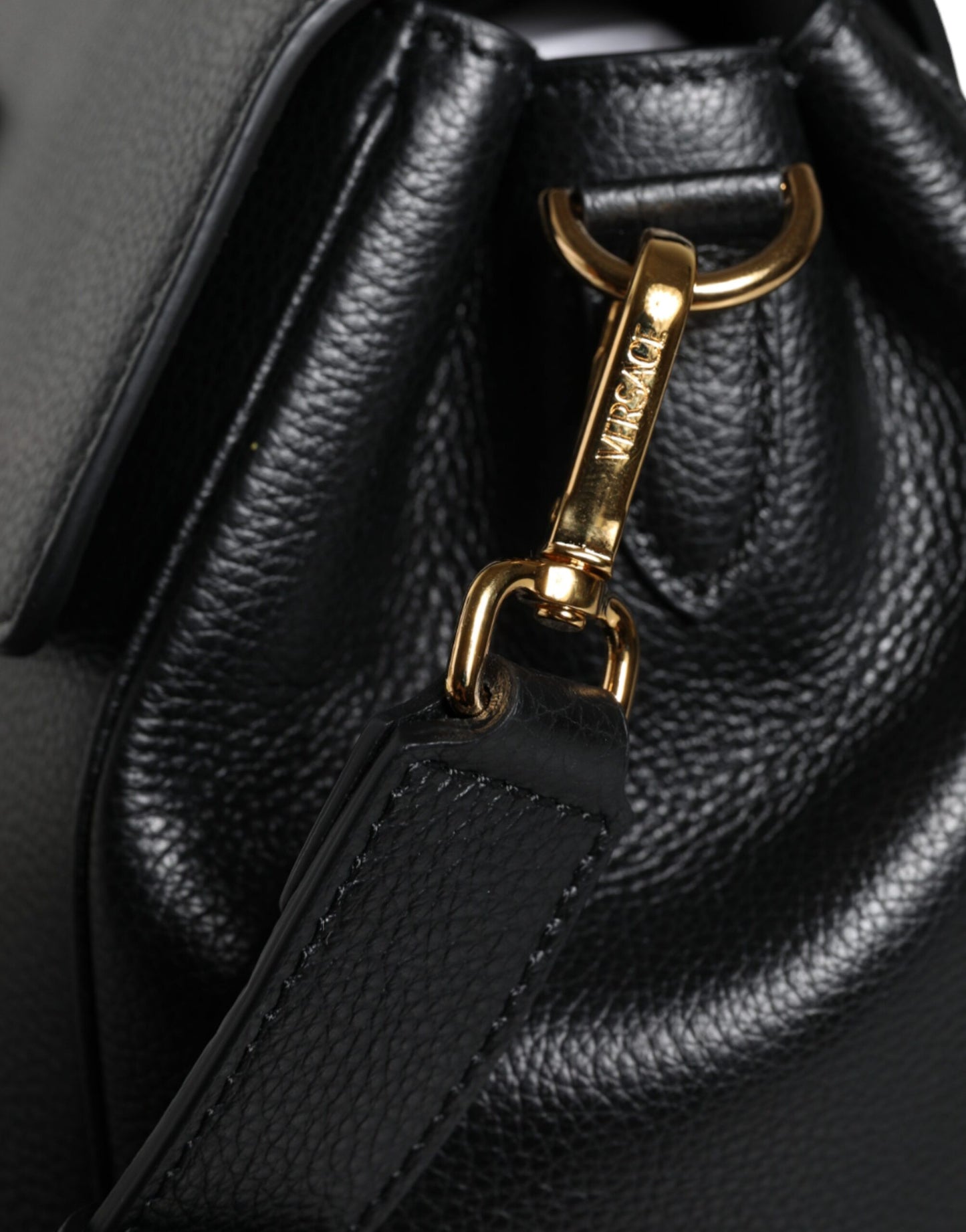 - Black Top Handle Grainy Calfskin Leather Crossbody Bag