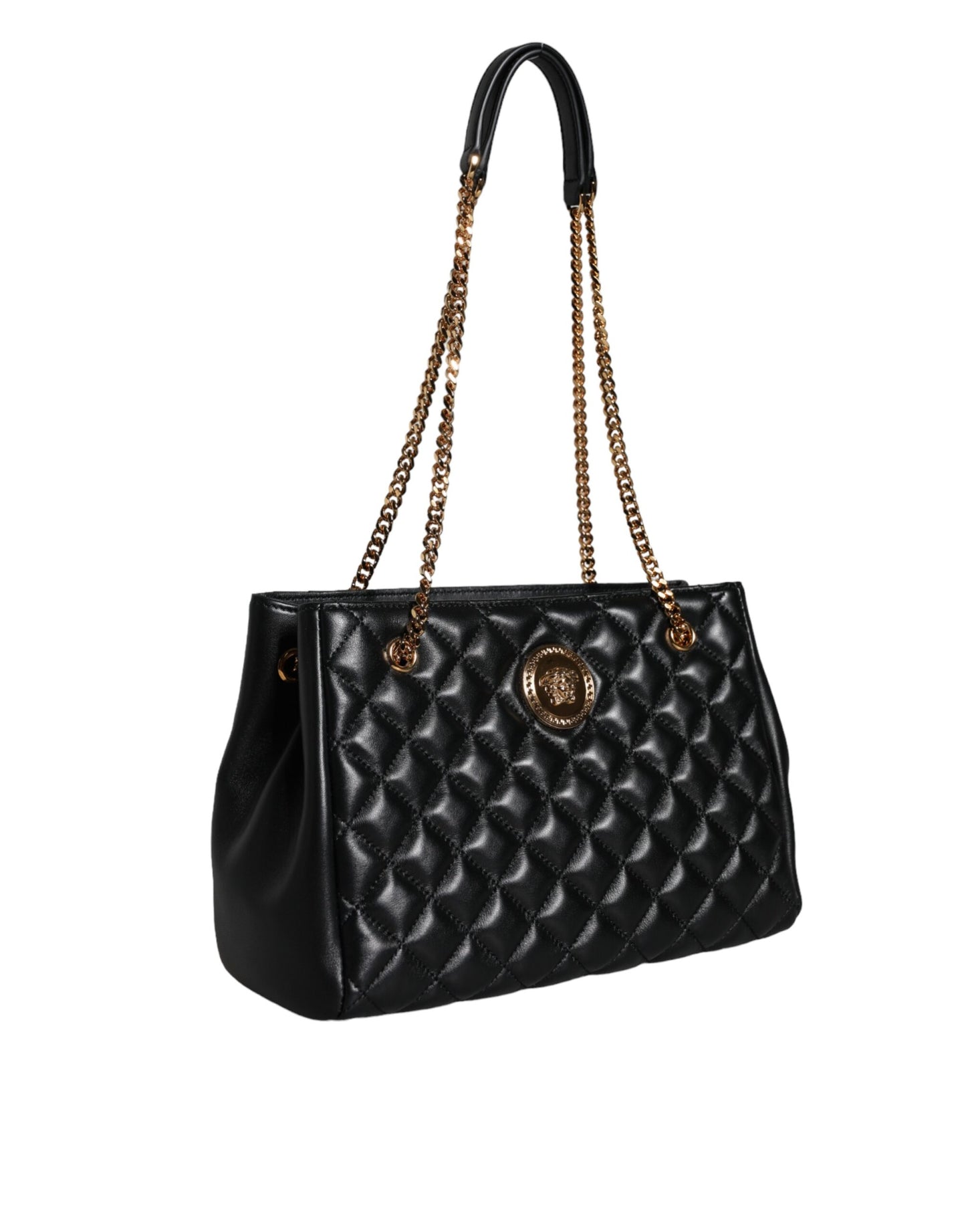 - Black Quilted Nappa Leather Shoulder Chain Strap Bag