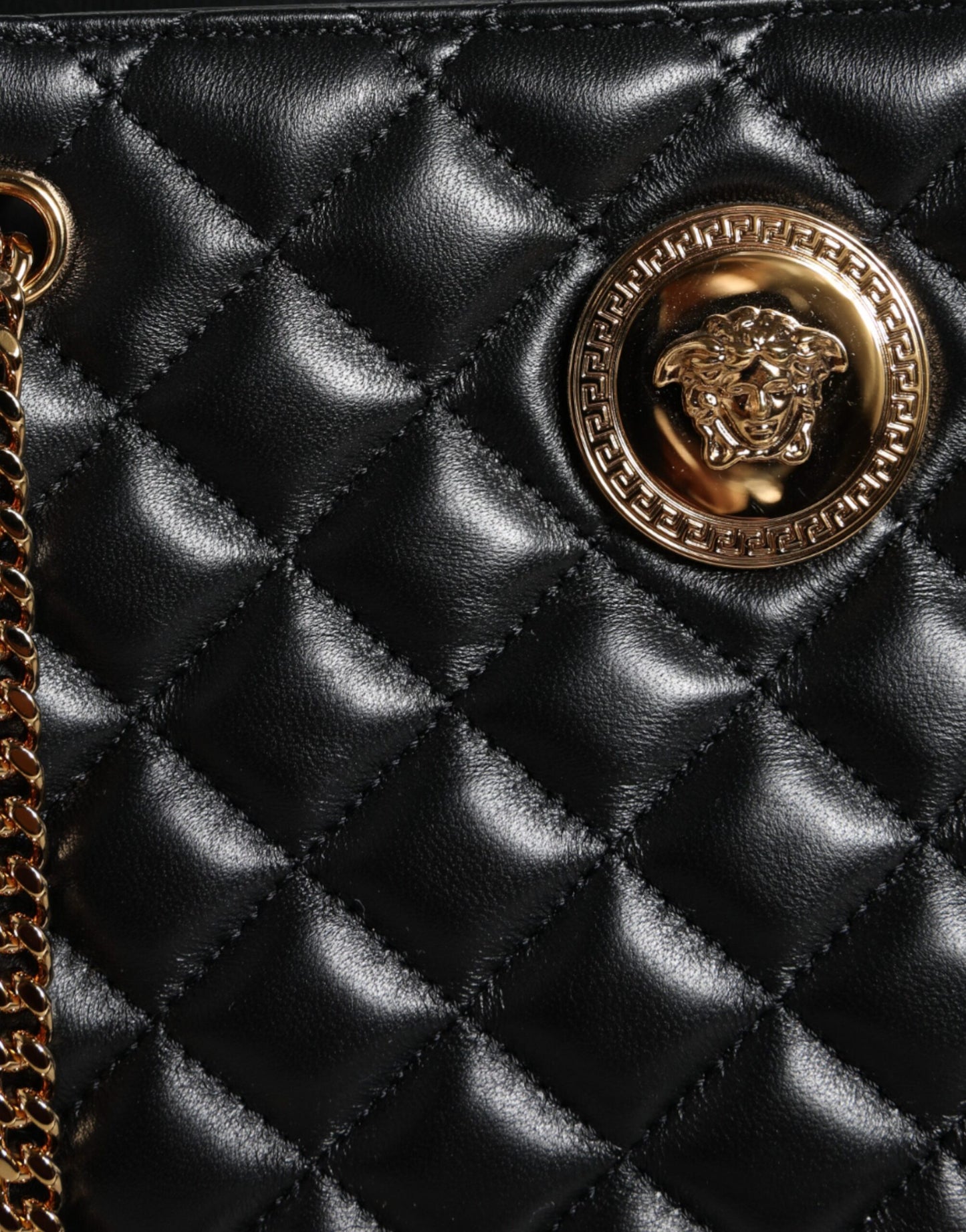- Black Quilted Nappa Leather Shoulder Chain Strap Bag