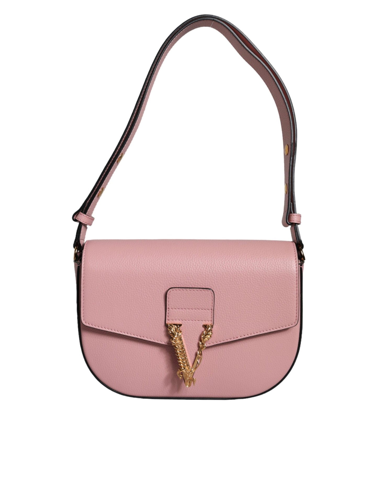 Pink Grainy Calf Leather Logo Crossbody Shoulder Bag - The Luxe Alliance