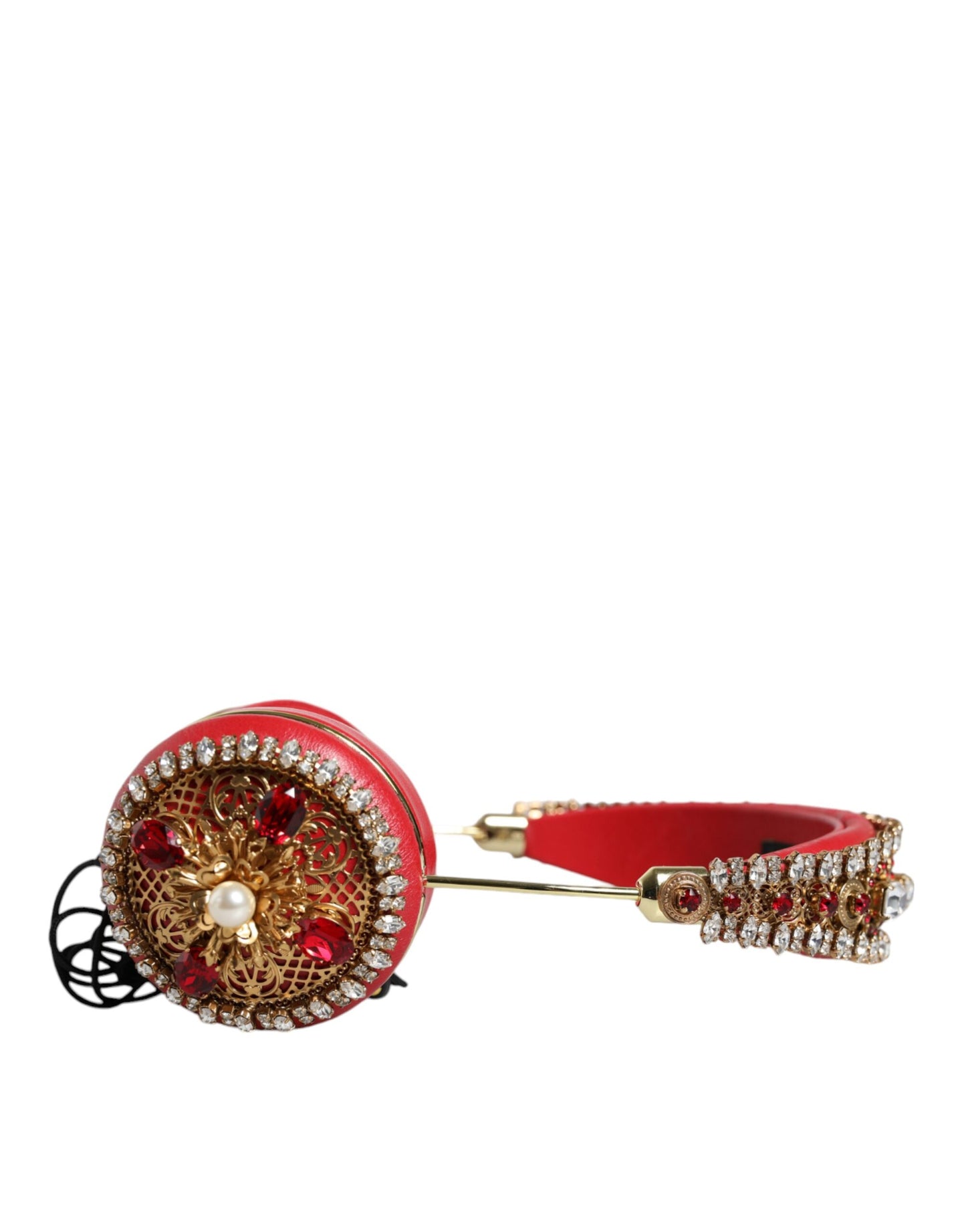 - Red Nappa Leather Floral Crystal Headphone