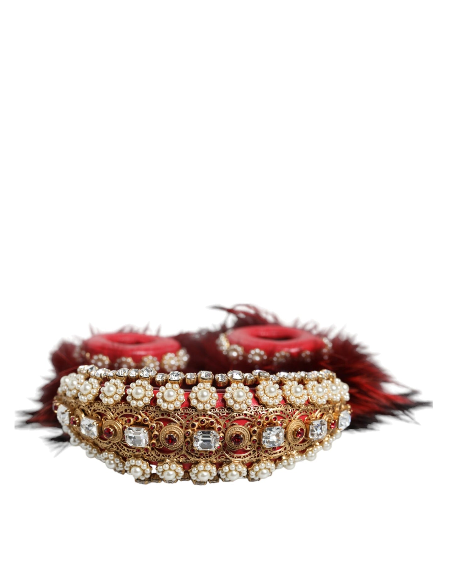 - Red Gold Crystal Fur Headset Audio AUX Headphones