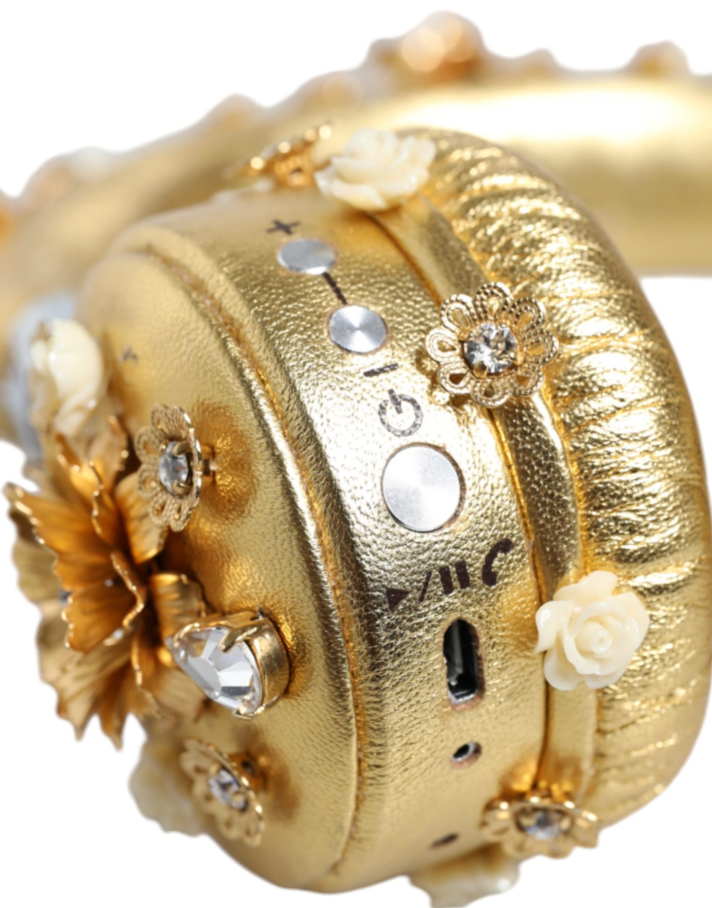 - Gold Leather Floral Crystal Angel Headset Headphones