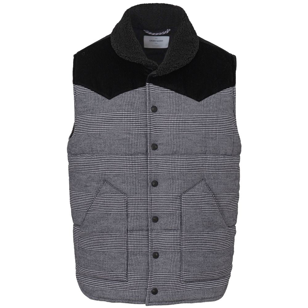 Gran Sasso Gray Cotton Prince of Wales Padded Sleeveless Jacket