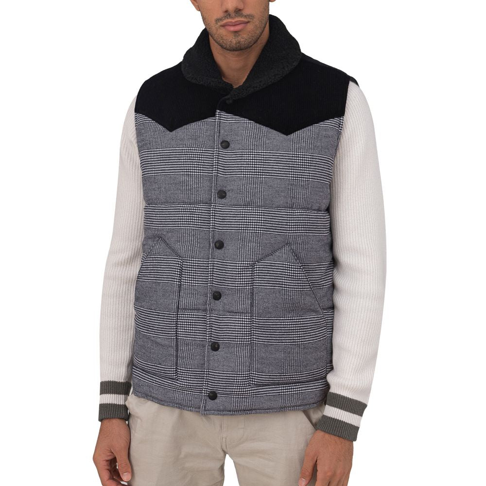 Gran Sasso Gray Cotton Prince of Wales Padded Sleeveless Jacket