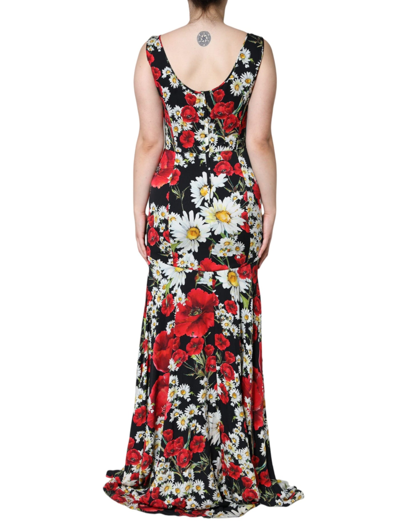 Black Floral Silk Sleeveless Long Gown Dress - The Luxe Alliance