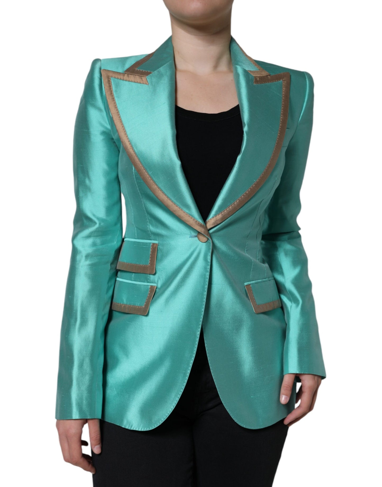 - Metallic Green Single Breasted Blazer Jacket