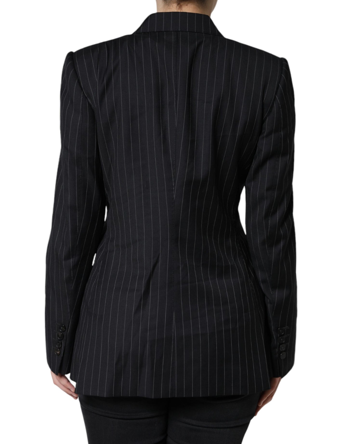 - Black Striped Double Breasted Coat Jacket