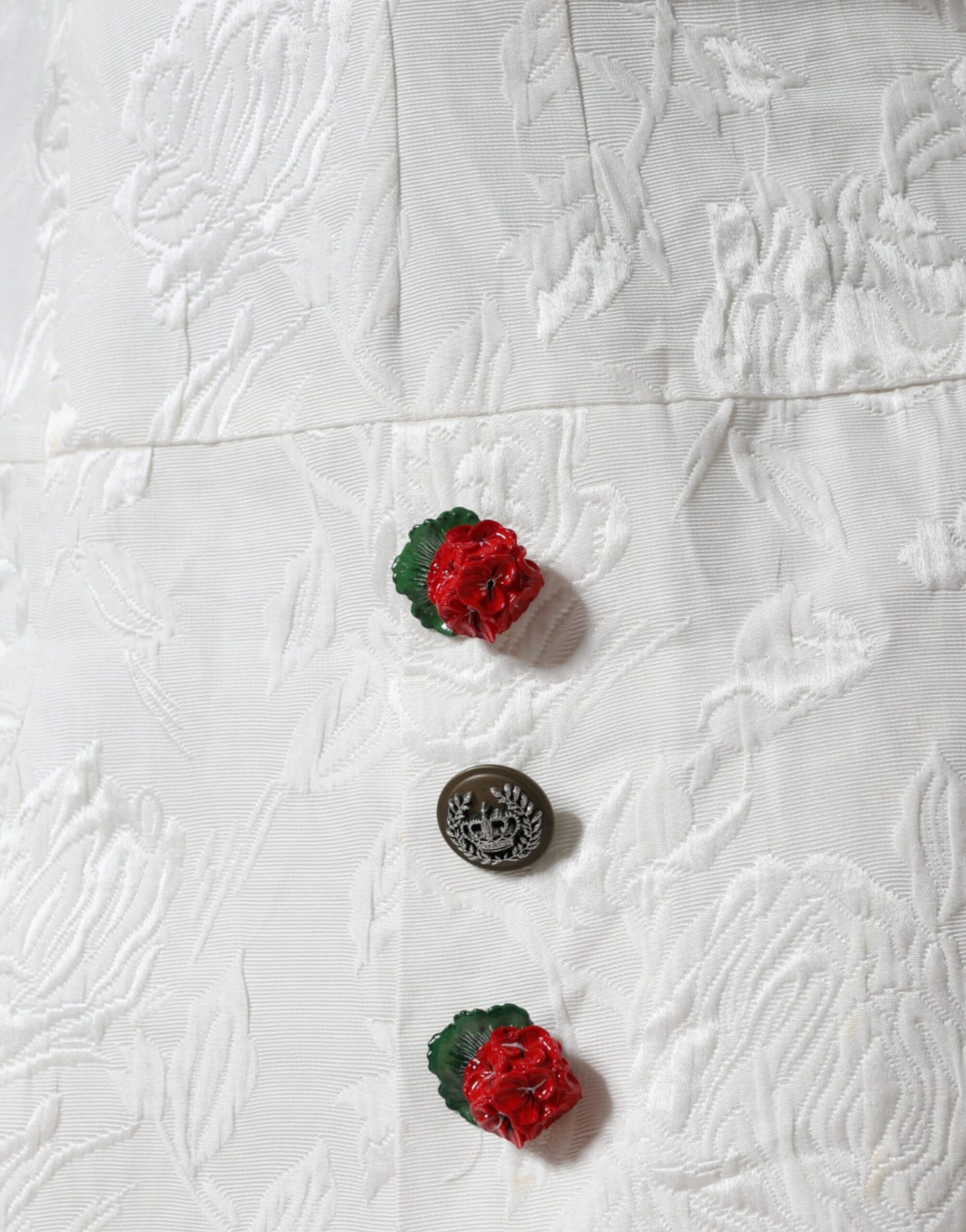 - White Floral Brocade Embellished Mini Skirt