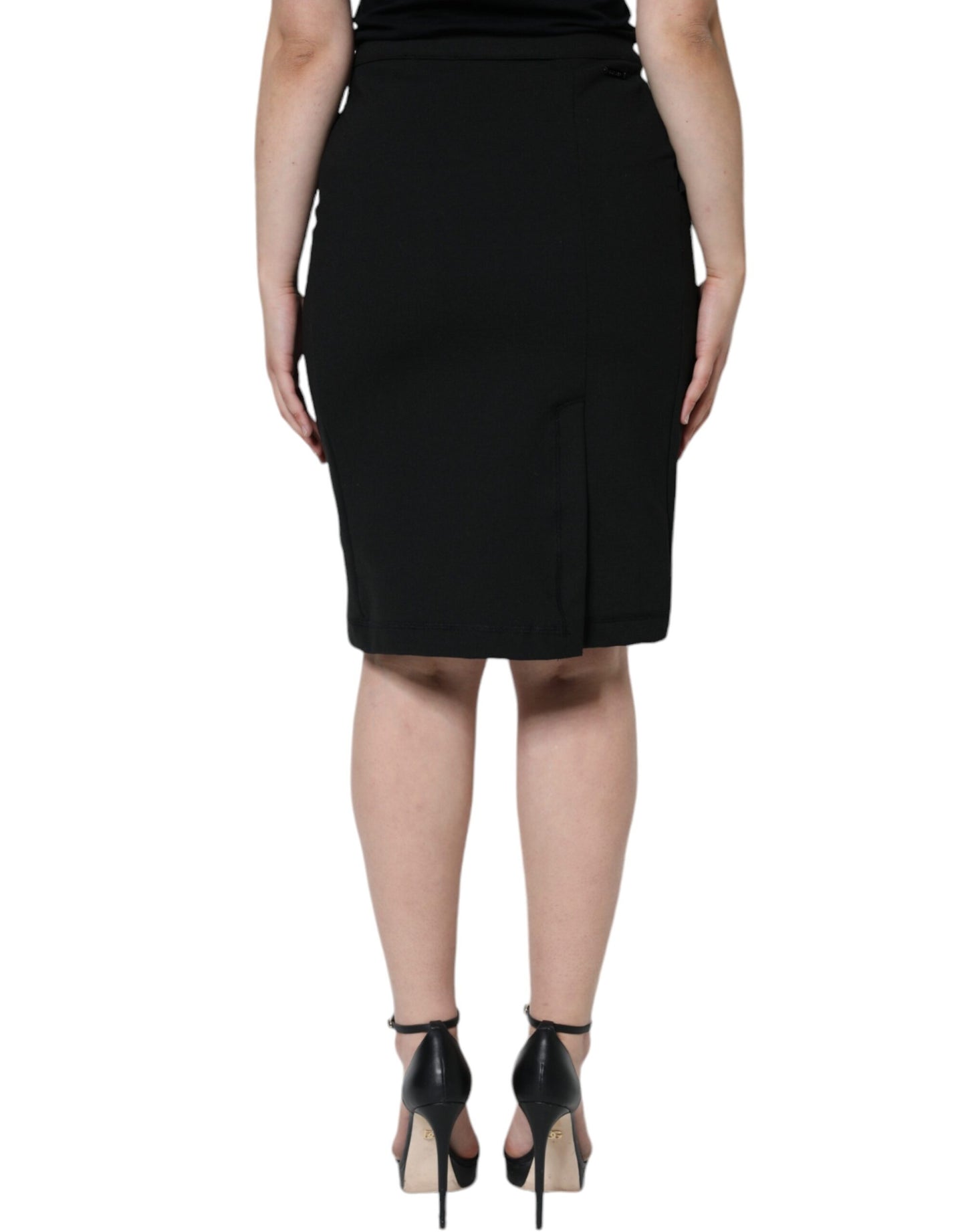 Black Straight Pencil Cut Knee Length Skirt - The Luxe Alliance