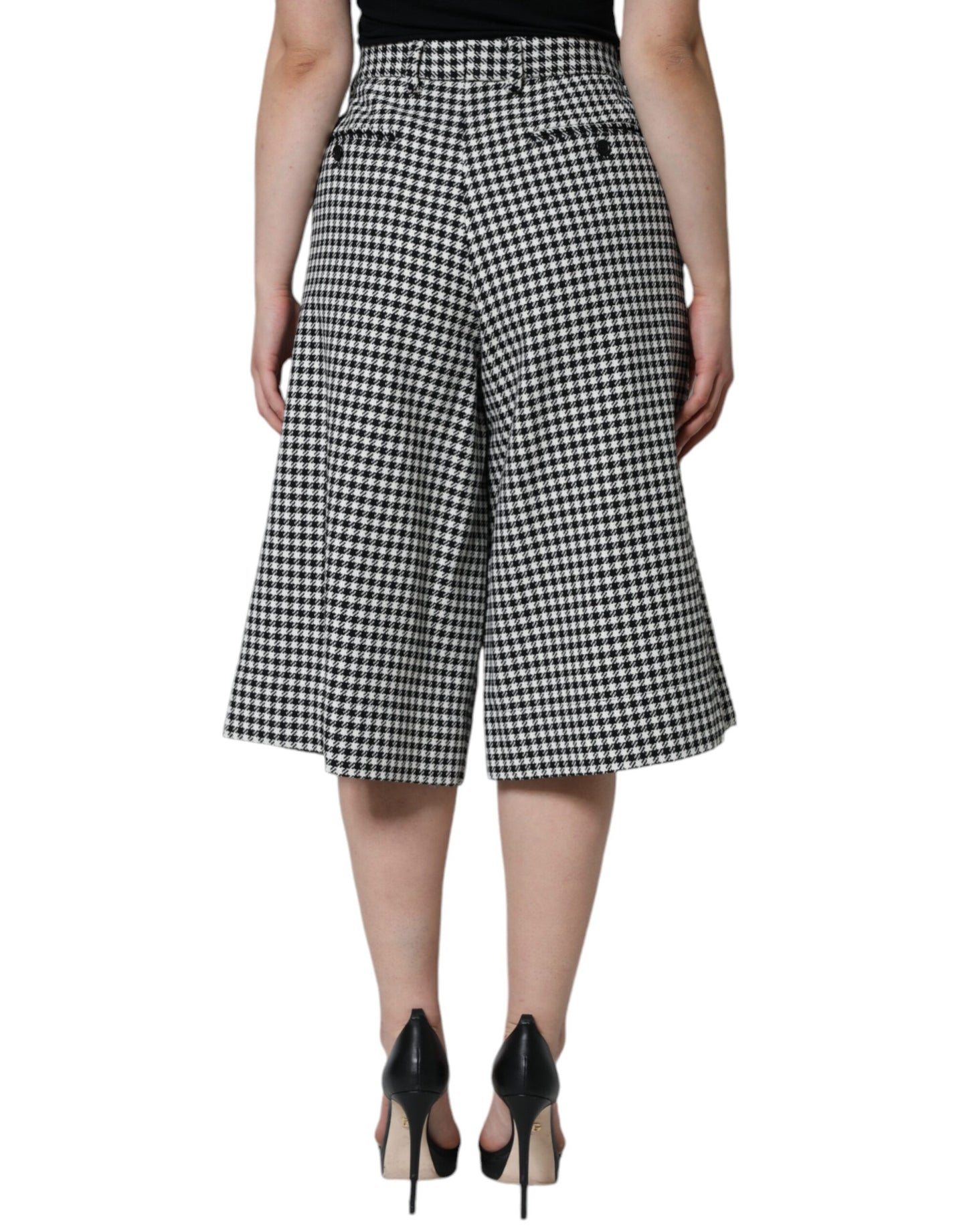 - Black White Houndstooth Cropped Wide Leg Pants