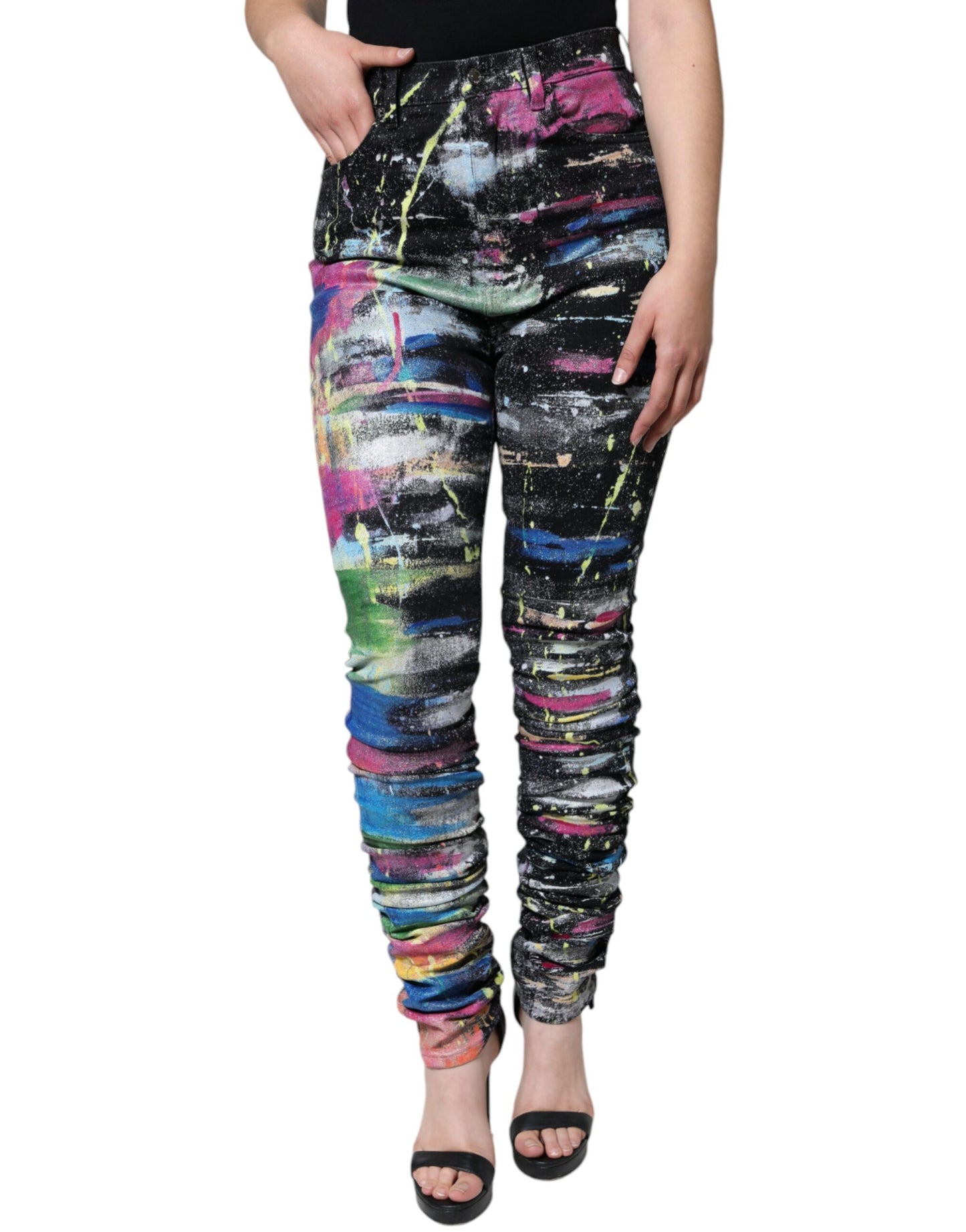 - Multicolor Splatter Paint Cotton Skinny Denim Jeans