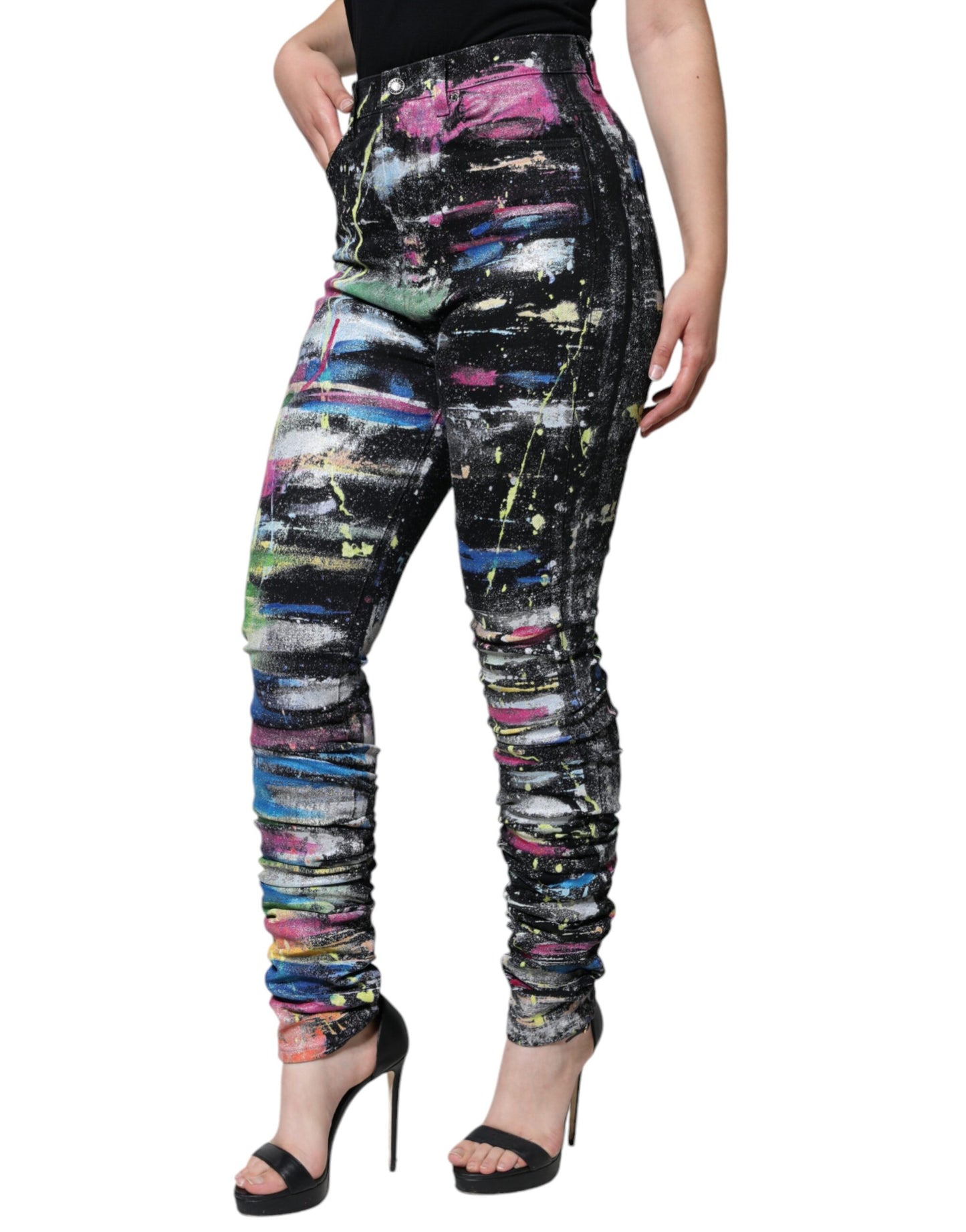 - Multicolor Splatter Paint Cotton Skinny Denim Jeans