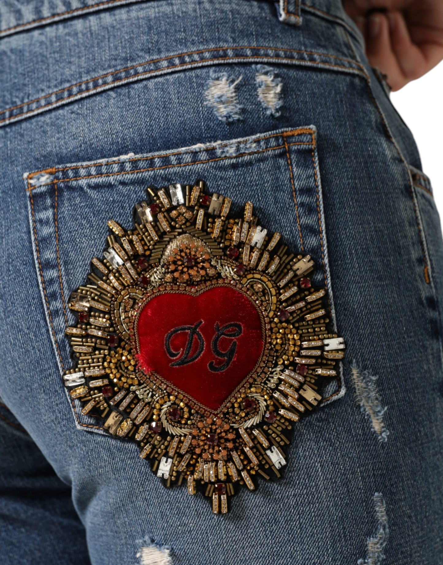 - Blue Cotton Tattered Boyfriend Denim Jeans