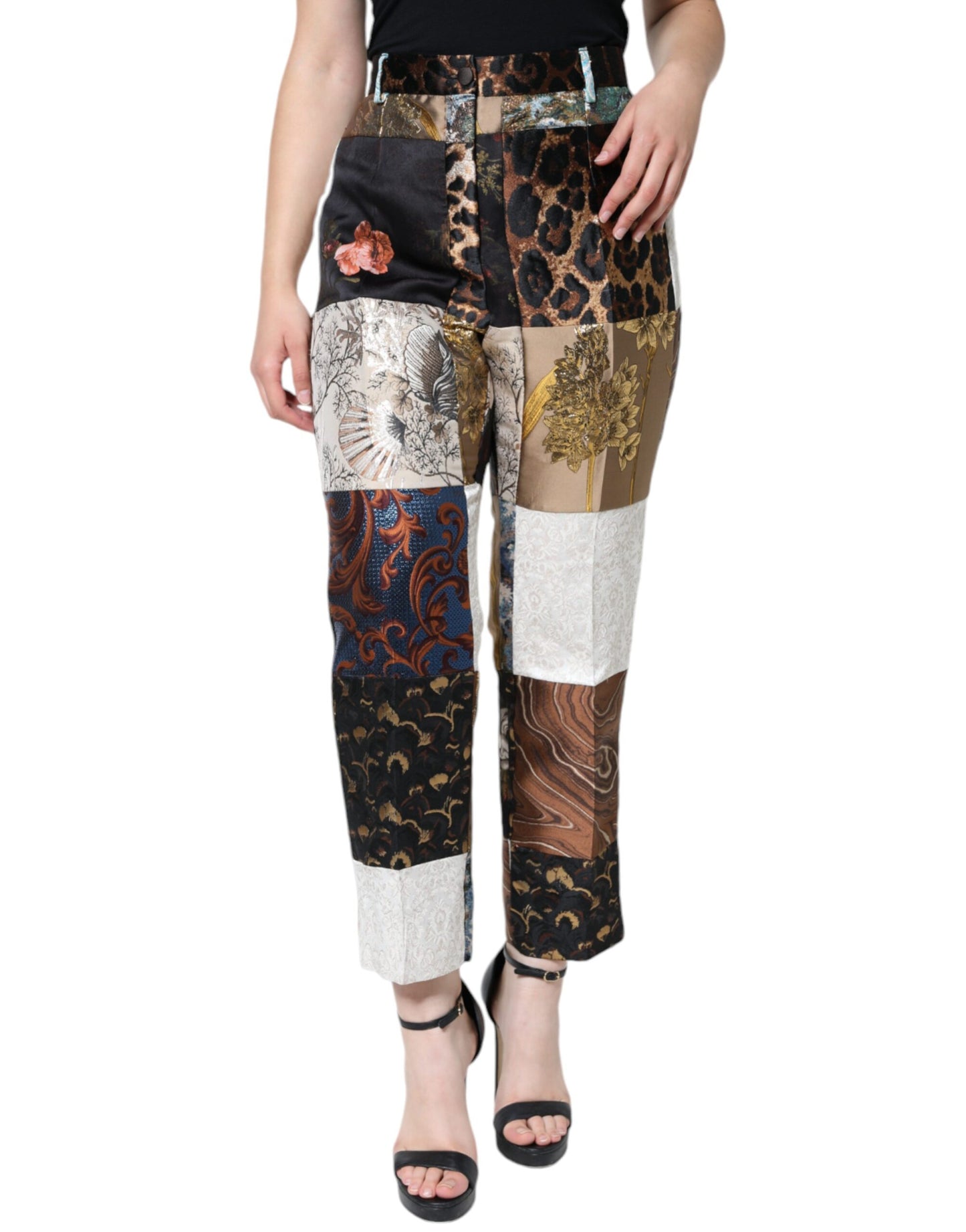 - Multicolor Patchwork Jacquard High Waist Pants