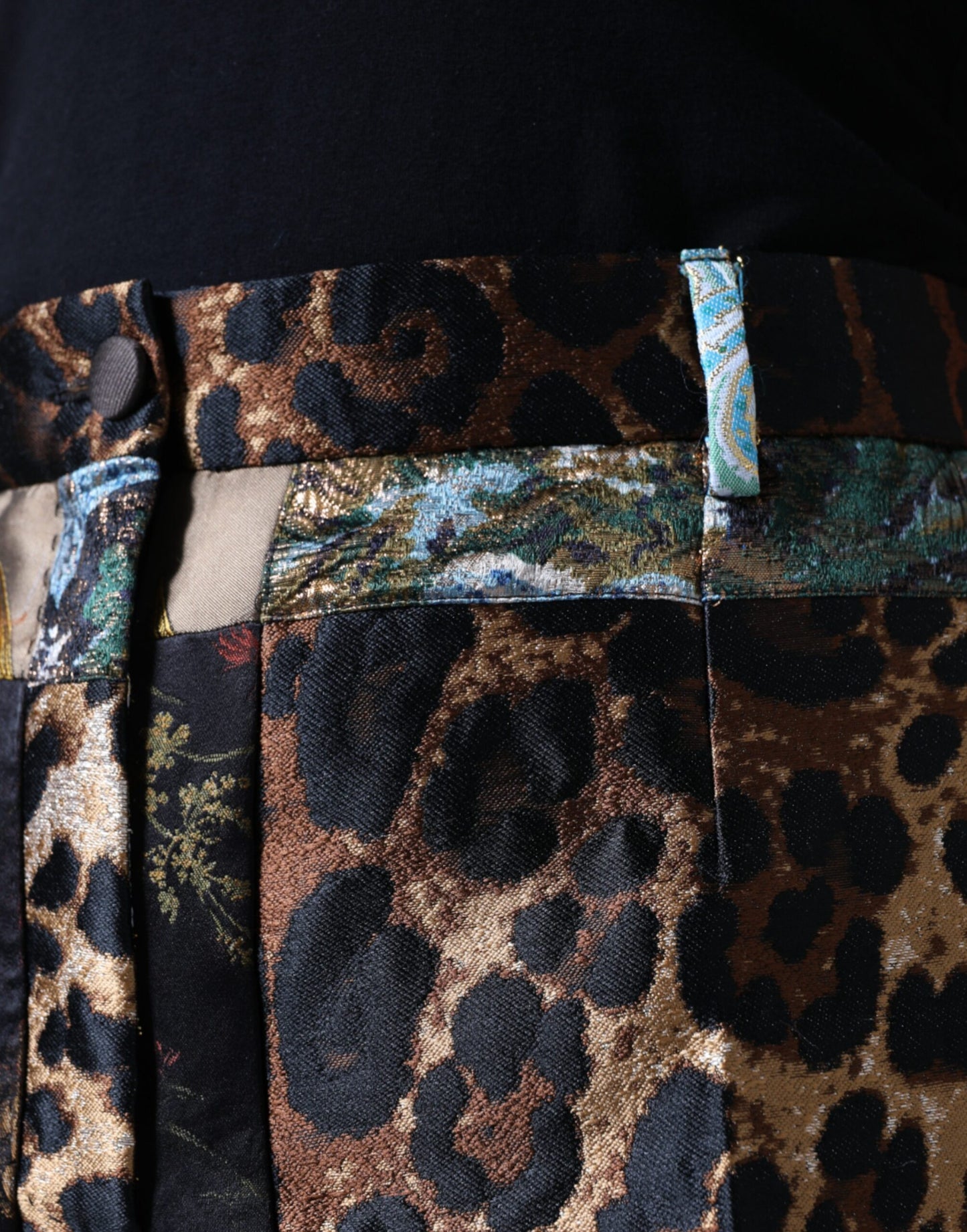 - Multicolor Patchwork Jacquard High Waist Pants