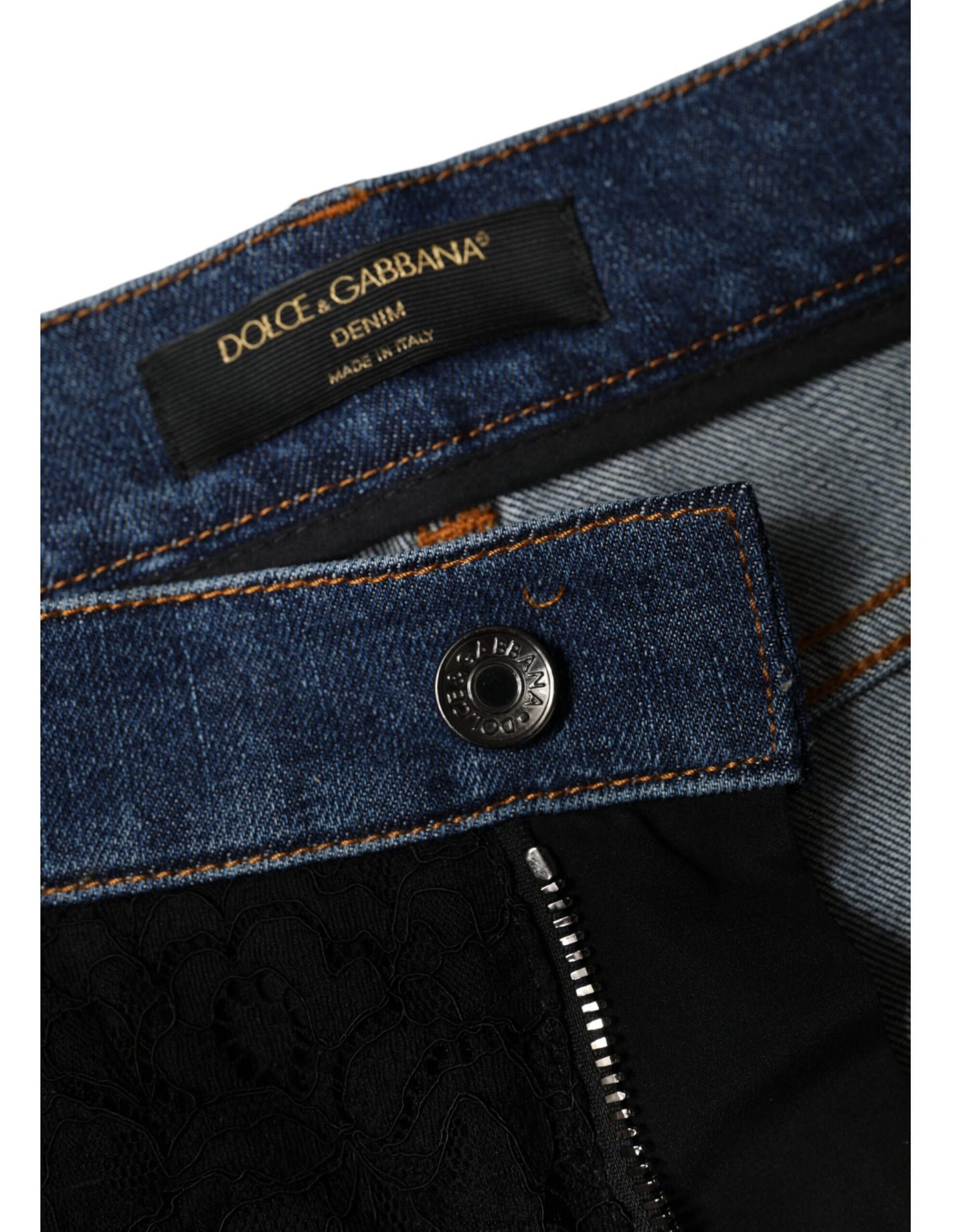 - Black Floral Lace Front Skinny Denim Jeans