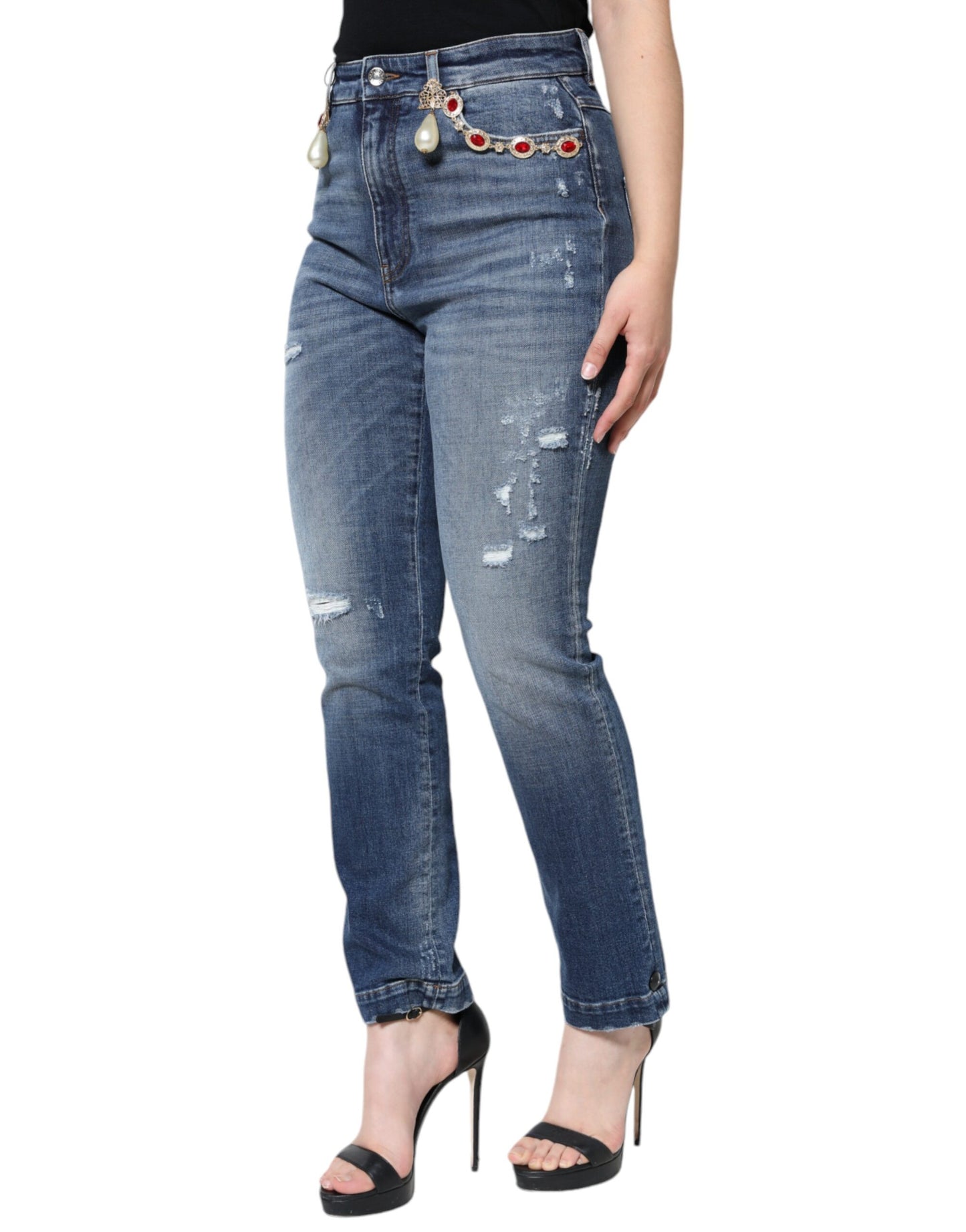 - Dark Blue Cotton Tattered Skinny Denim Jeans
