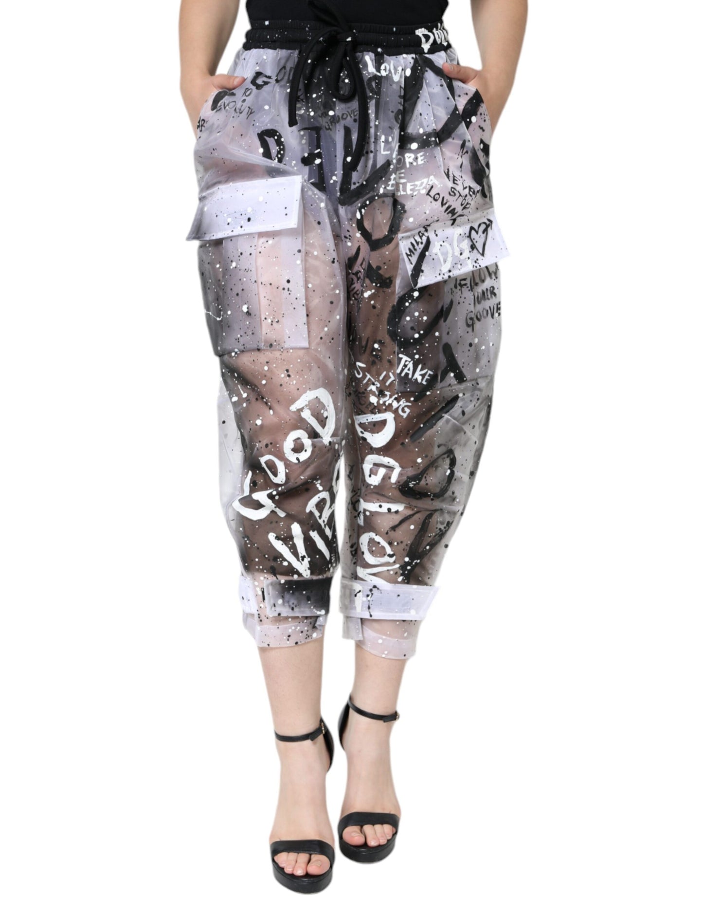 - White See Through Logo Cropped Cargo Pants