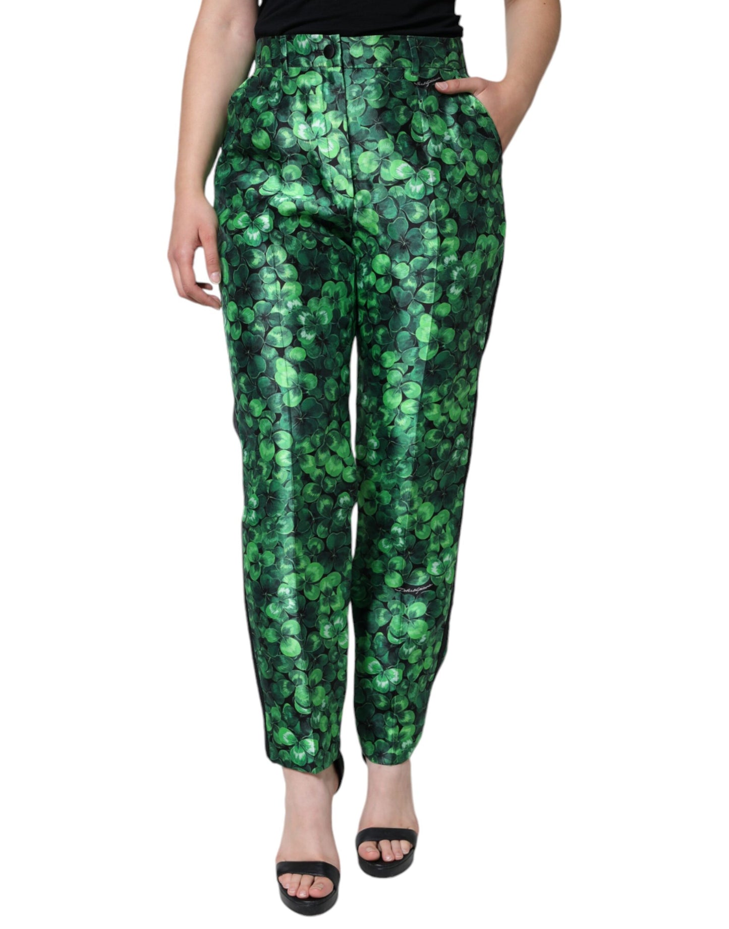 - Green Clover Silk Satin High Waist Tapered Pants
