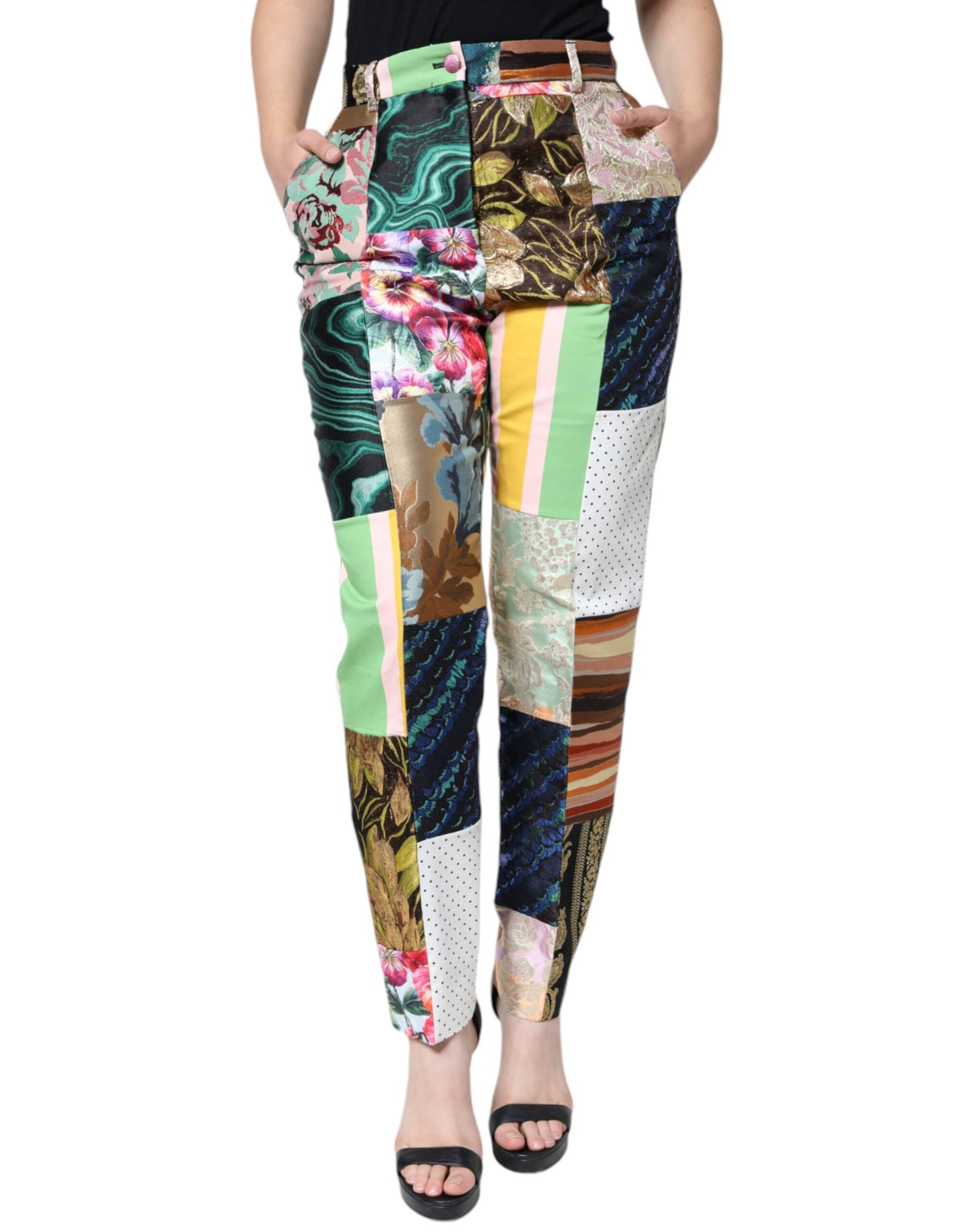 - Multicolor Patchwork Jacquard High Waist Pants