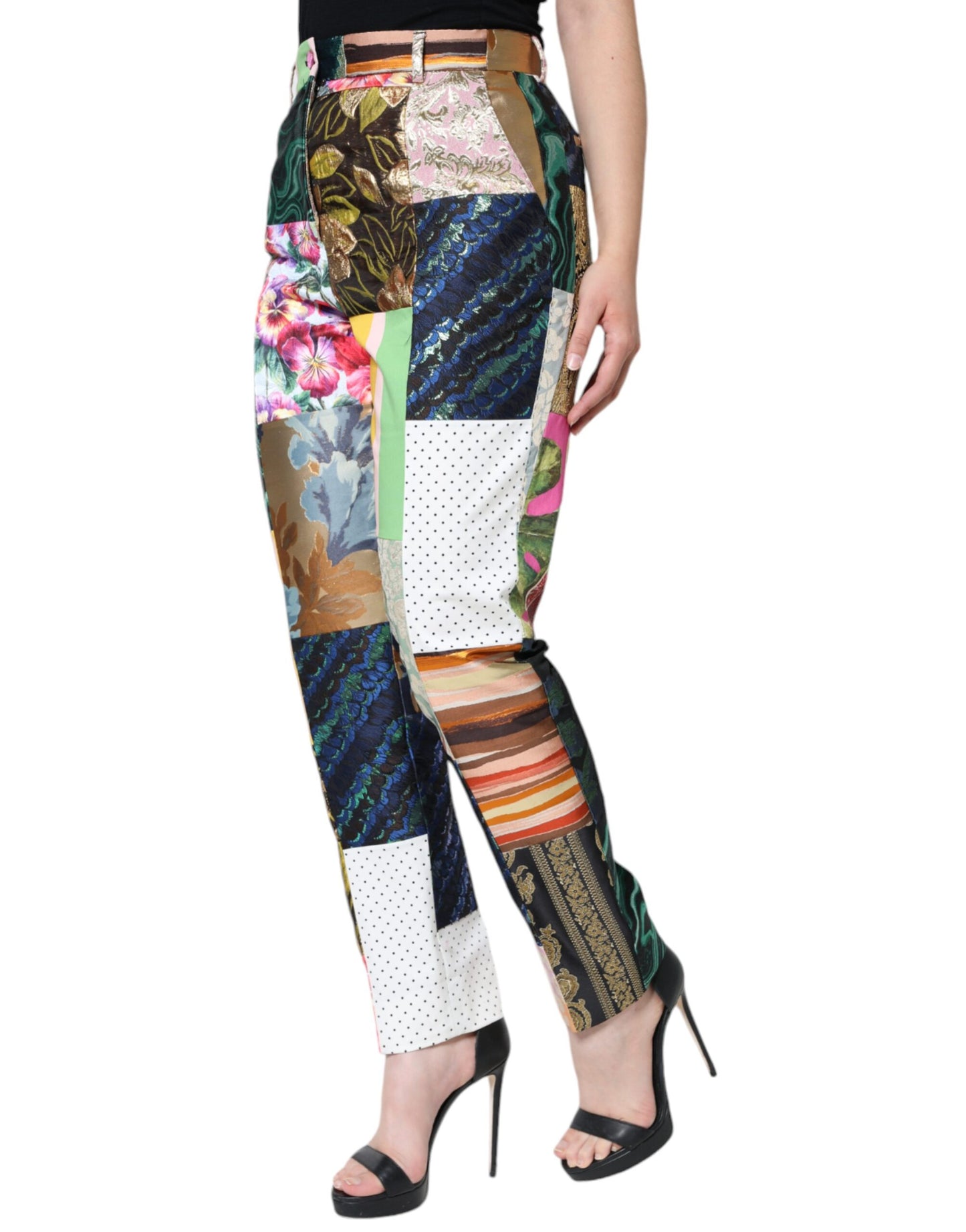 - Multicolor Patchwork Jacquard High Waist Pants