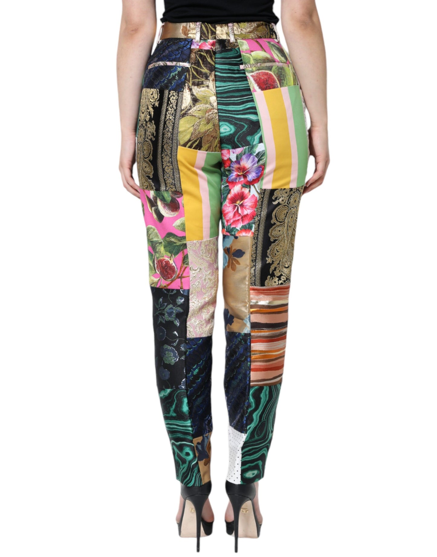 - Multicolor Patchwork Jacquard High Waist Pants