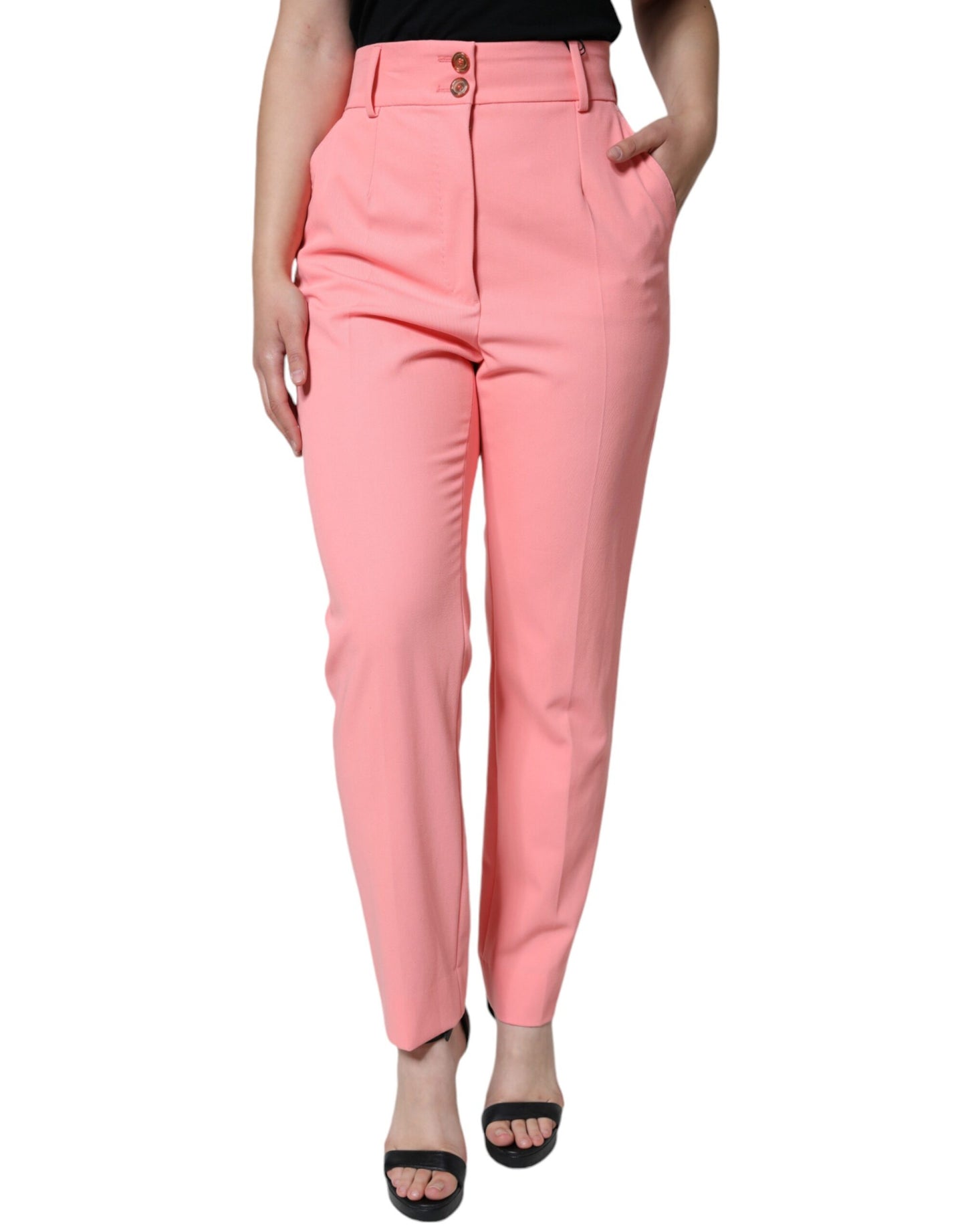- Rose Pink Polyester High Waist Tapered Pants