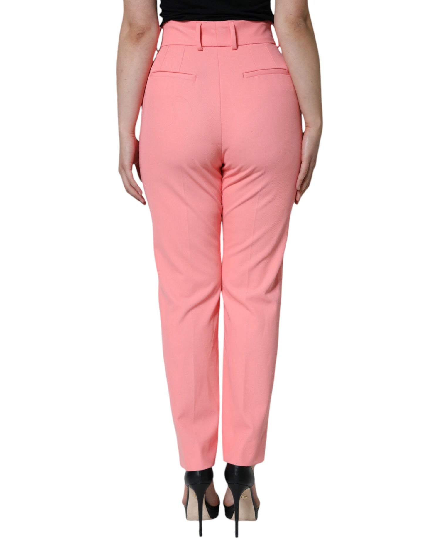 - Rose Pink Polyester High Waist Tapered Pants