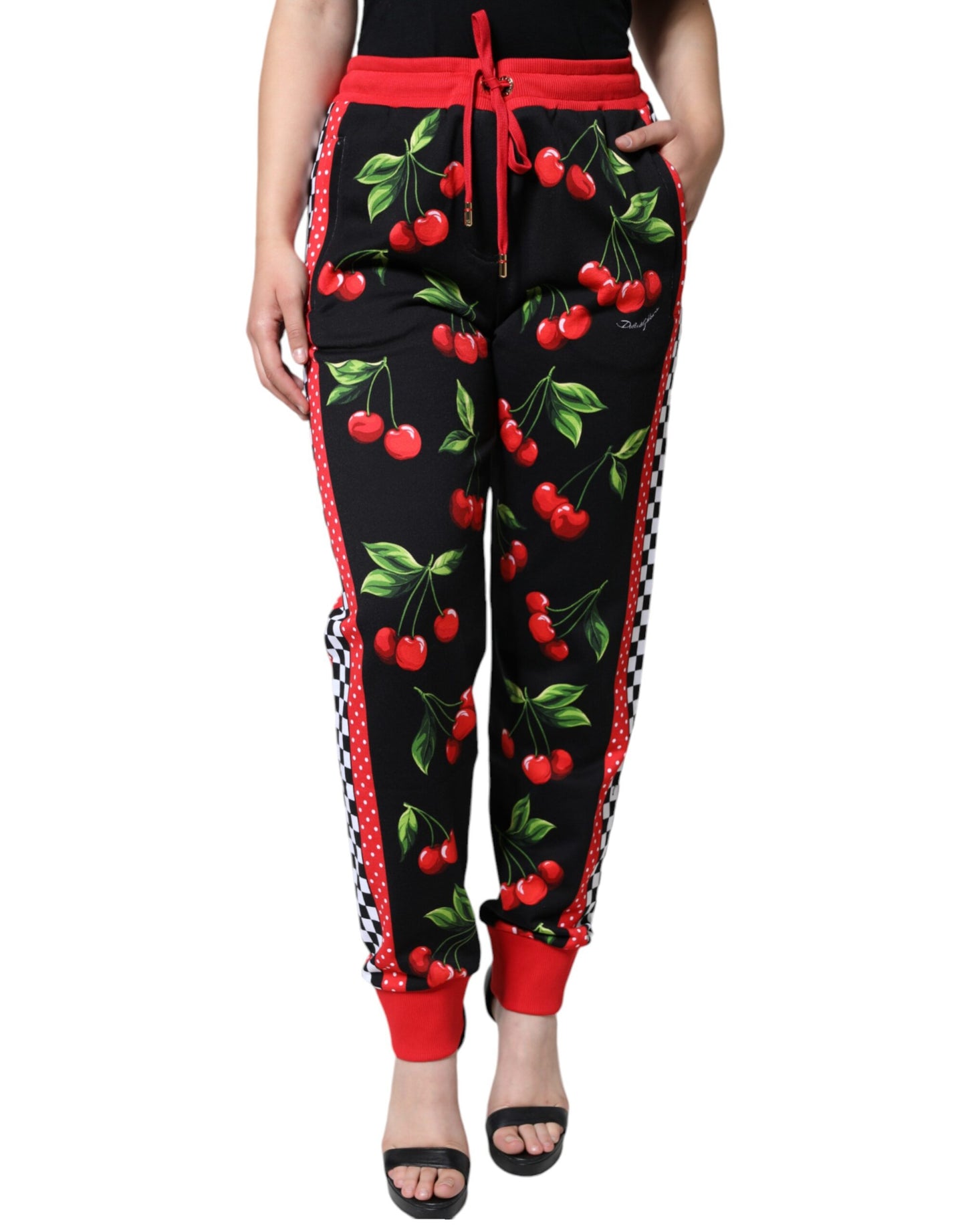 - Black Red Cherry Mid Waist Jogger Pants