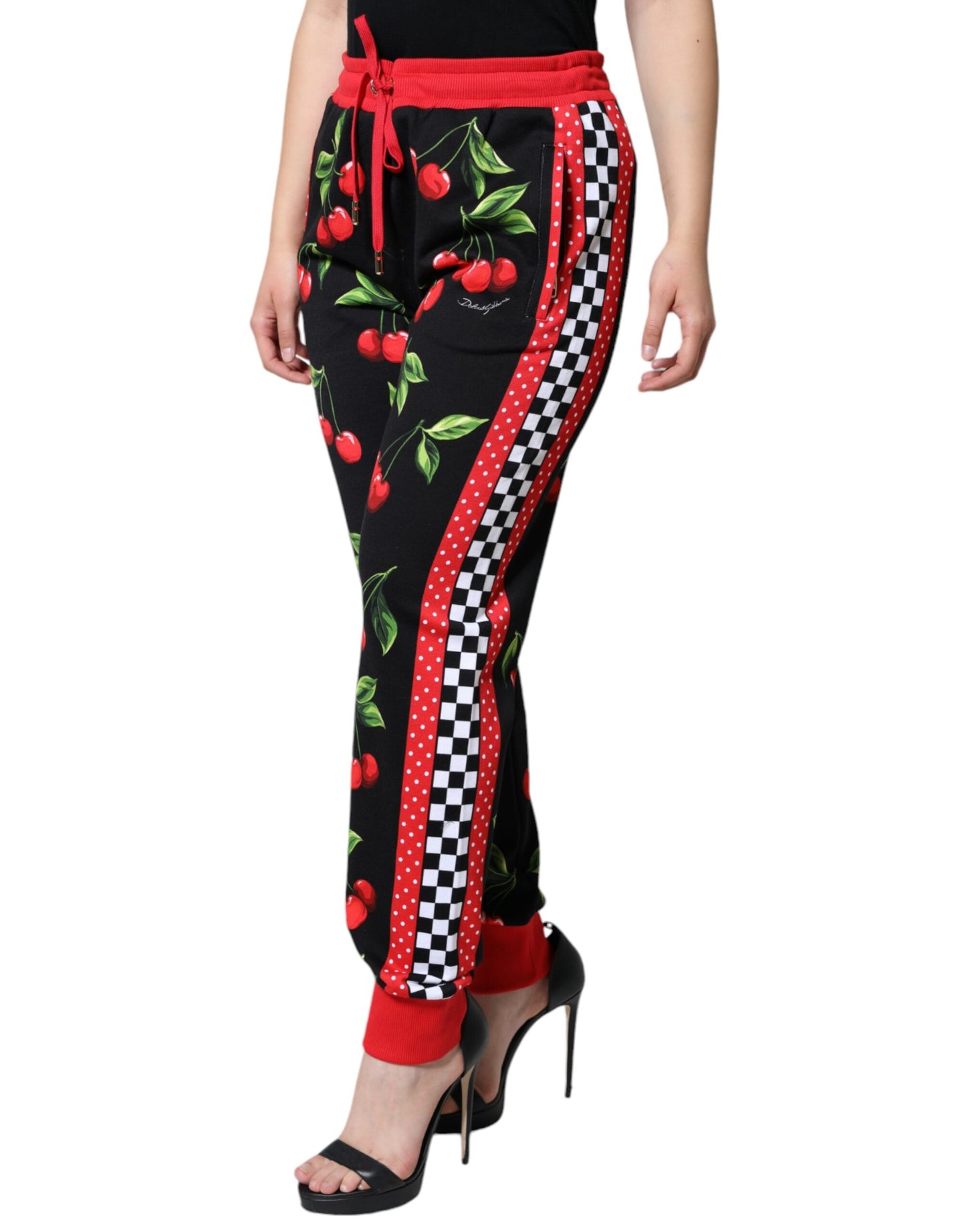 - Black Red Cherry Mid Waist Jogger Pants