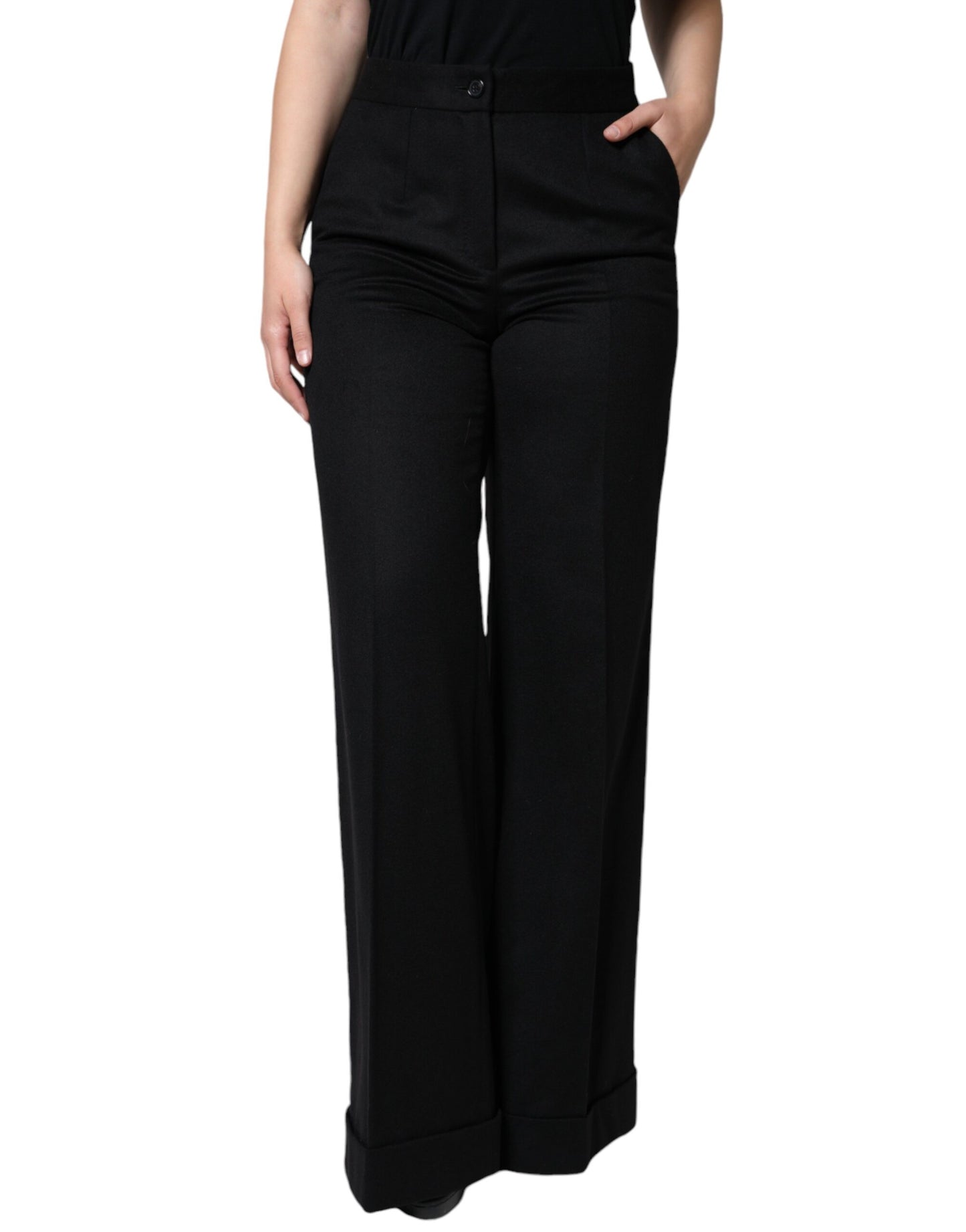 - Black Cashmere Mid Waist Women Boot Cut Pants