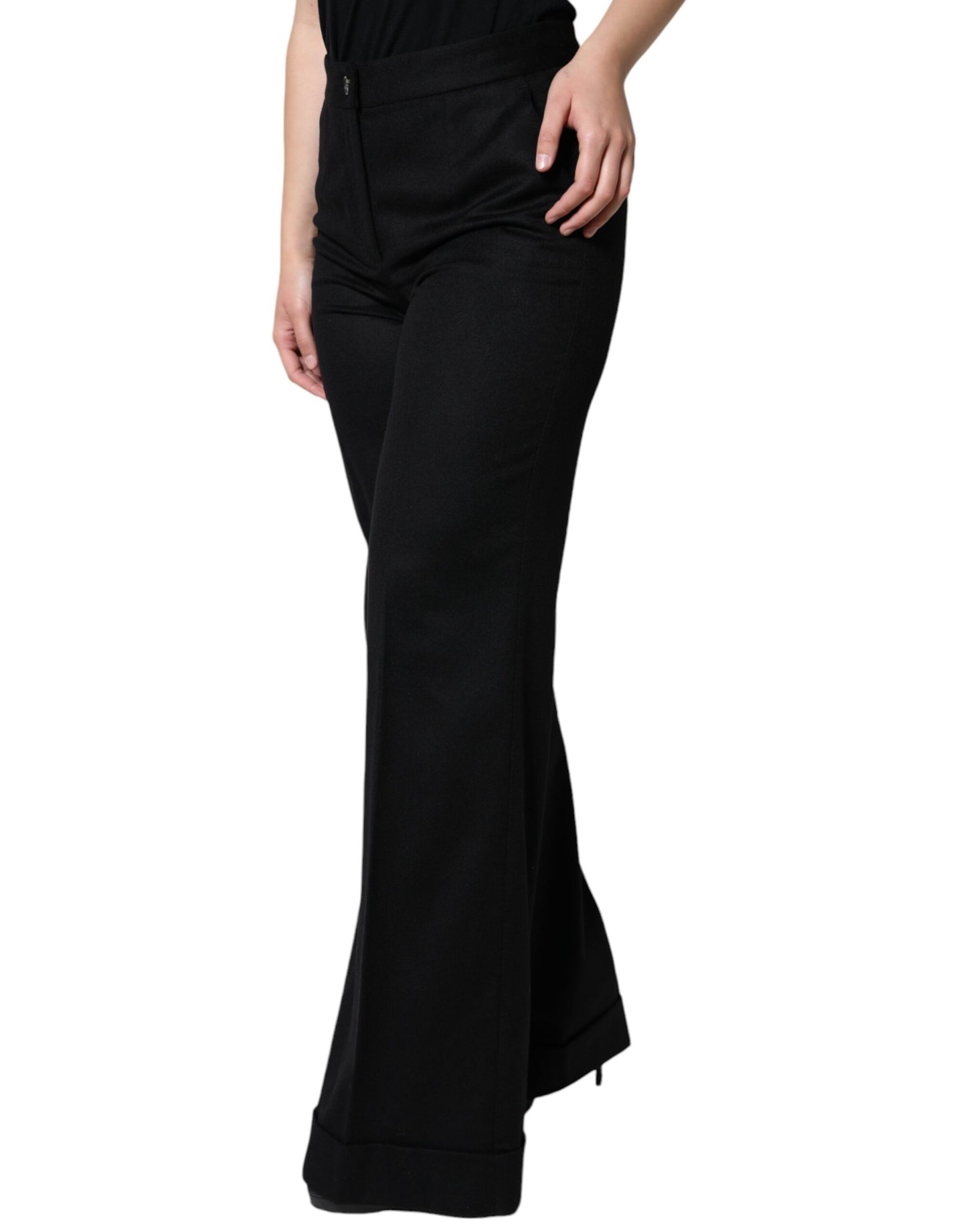 - Black Cashmere Mid Waist Women Boot Cut Pants