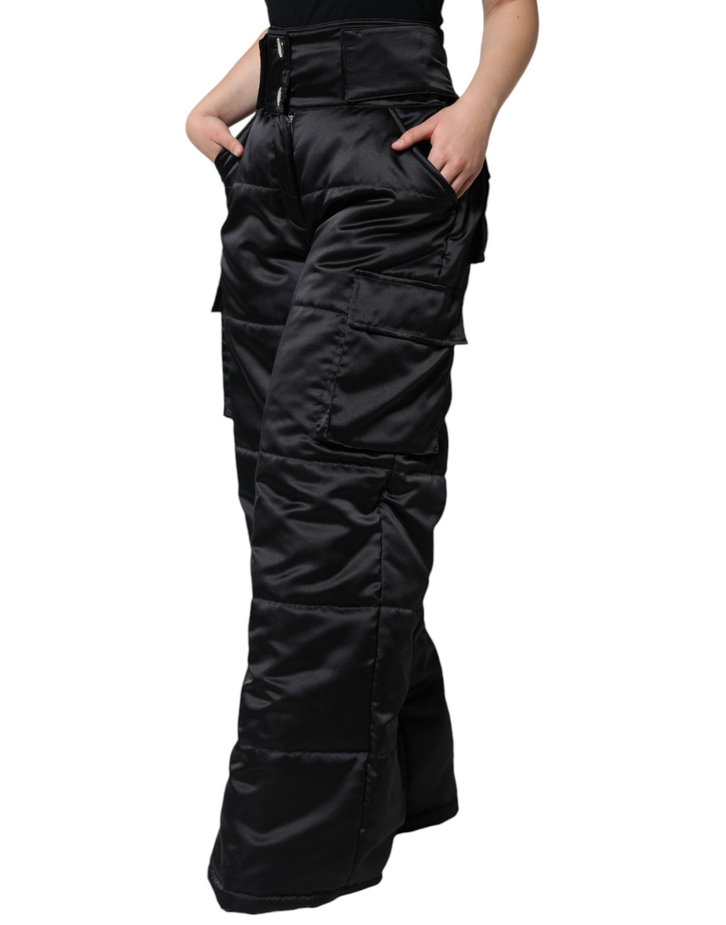- Black Quilted High Waist Women Boot Cut Pants