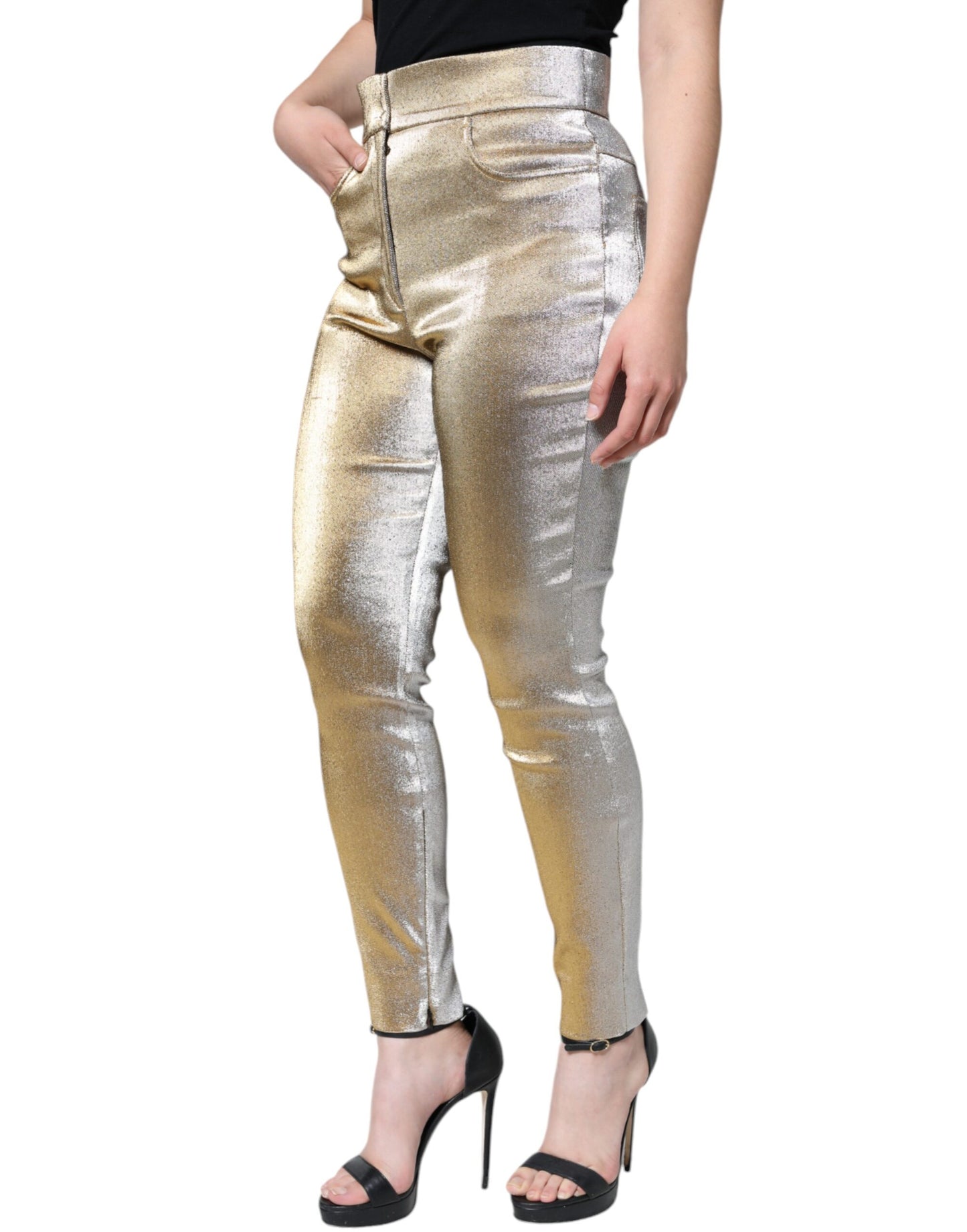 - Metallic Gold High Waist Skinny Pants