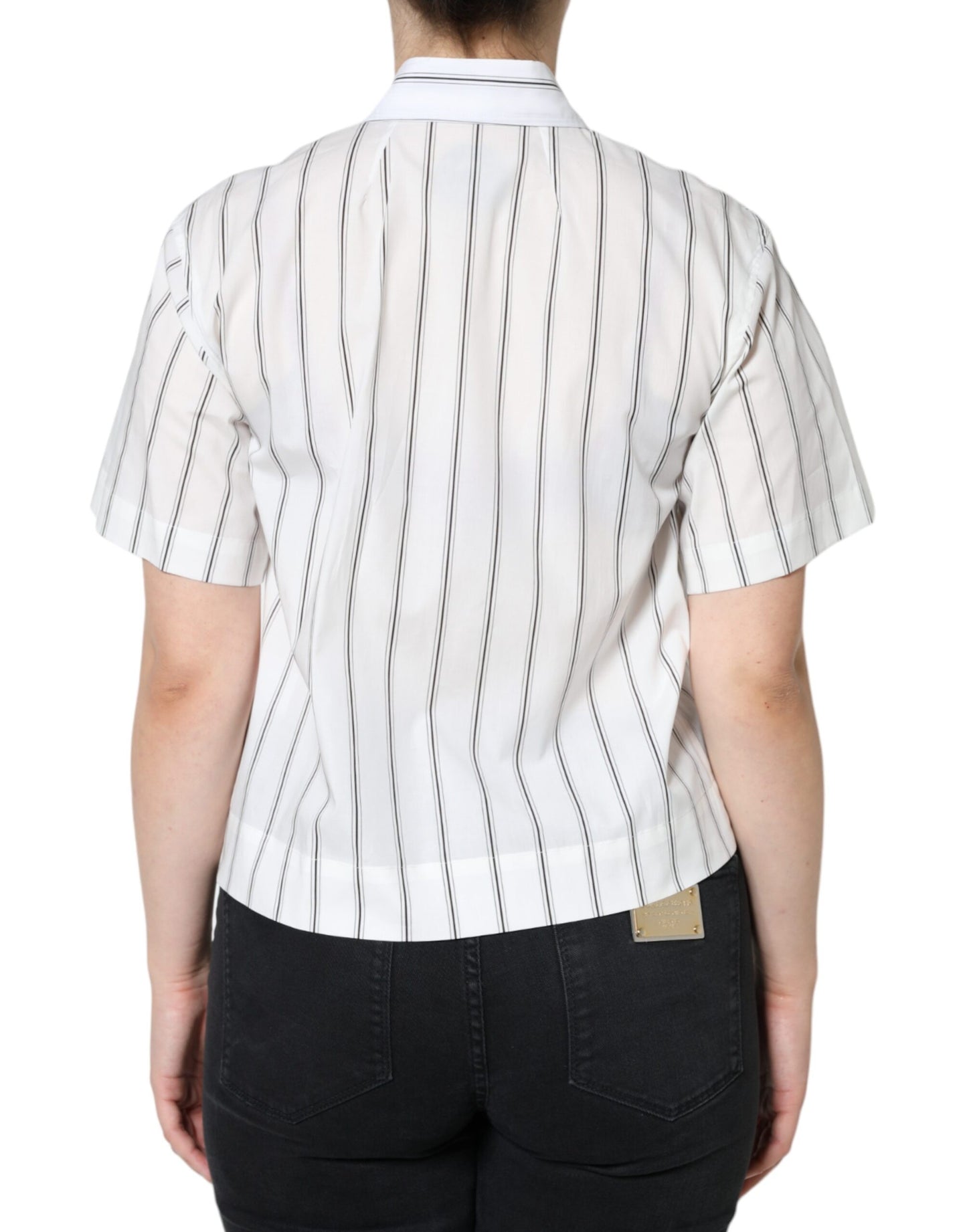 - White Striped Collared Short Sleeve Polo Top