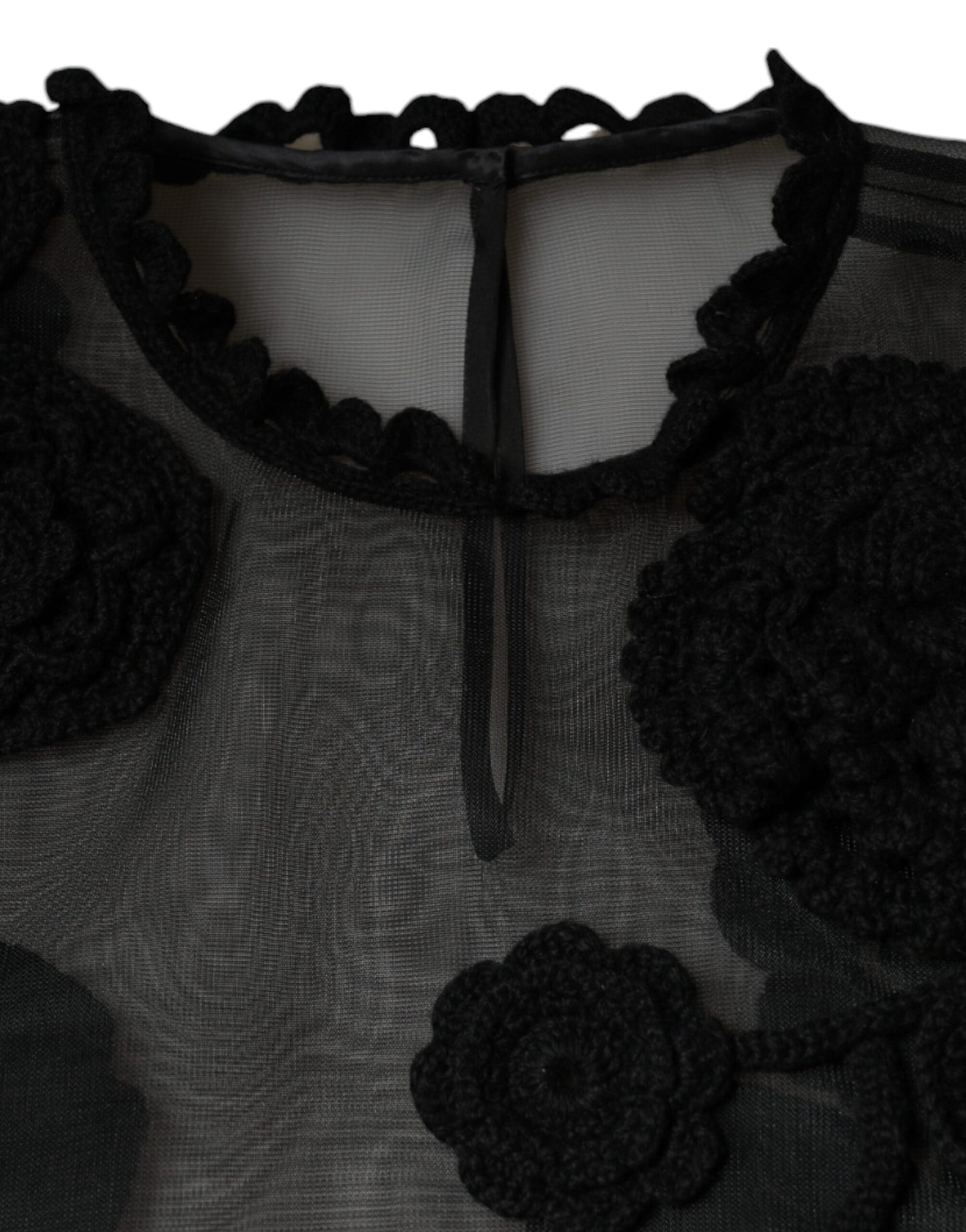 - Black Nylon Mesh Transparent Floral Blouse