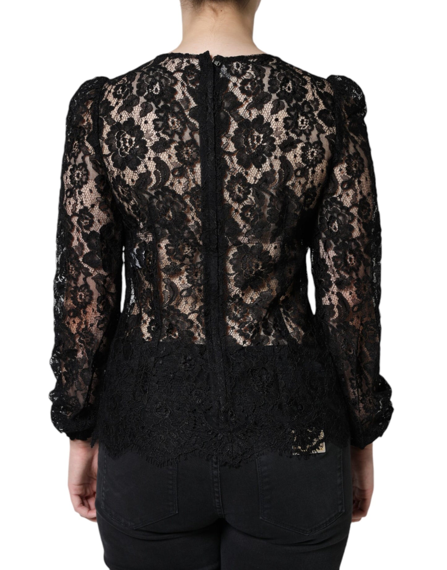 - Black Floral Lace See Through Long Sleeve Top