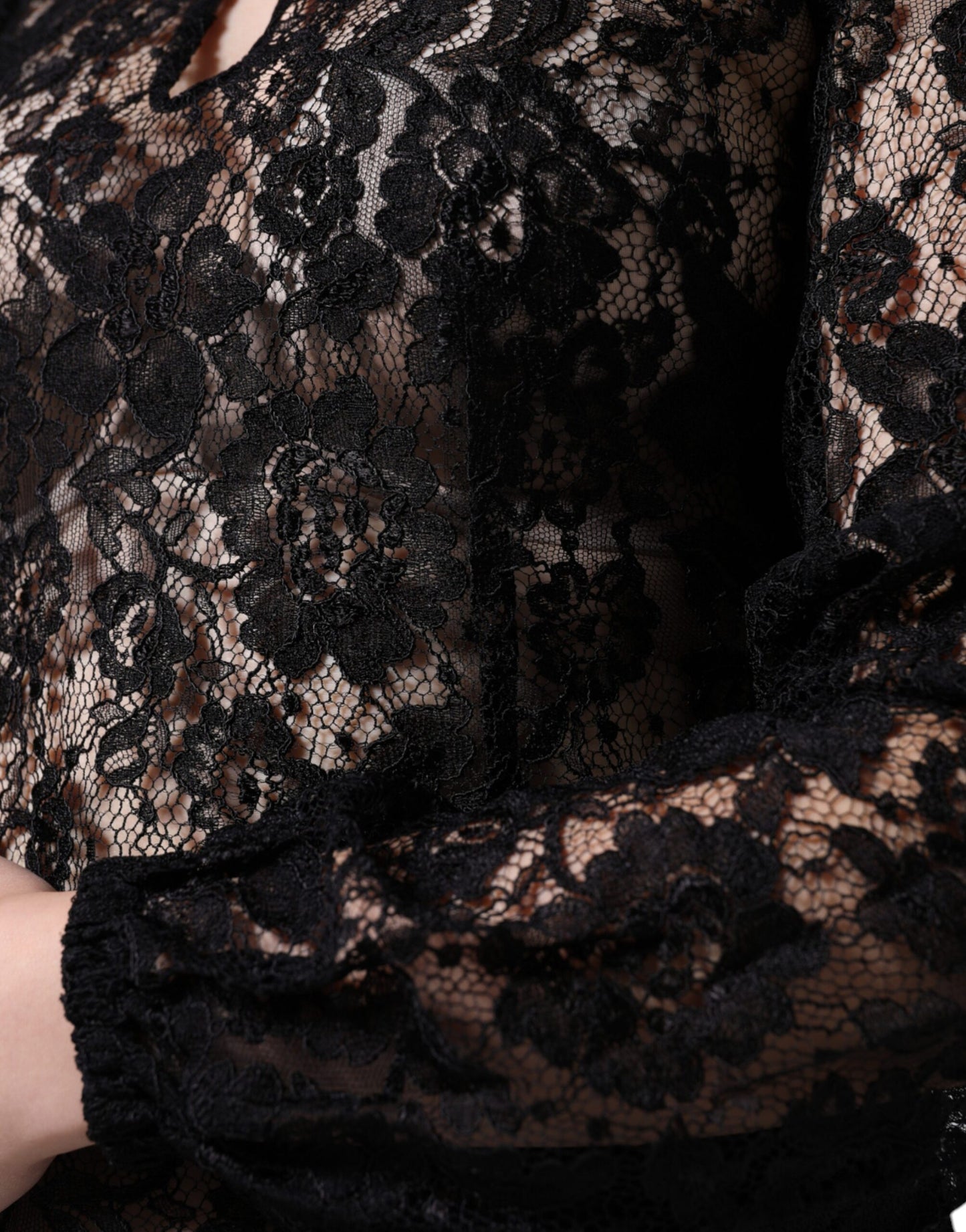 - Black Floral Lace See Through Long Sleeve Top
