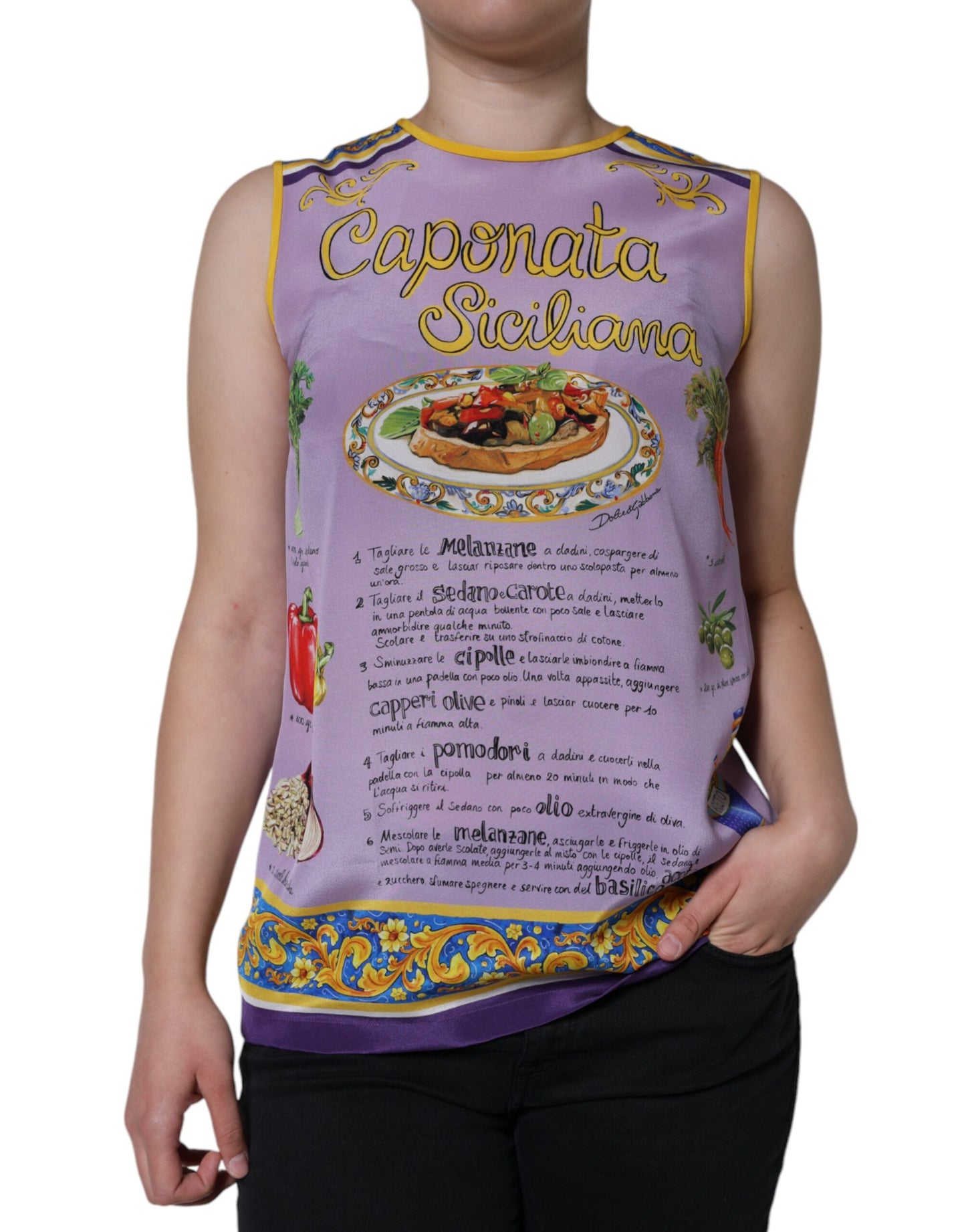 - Purple Silk Caponata Siciliana Print Tank Top