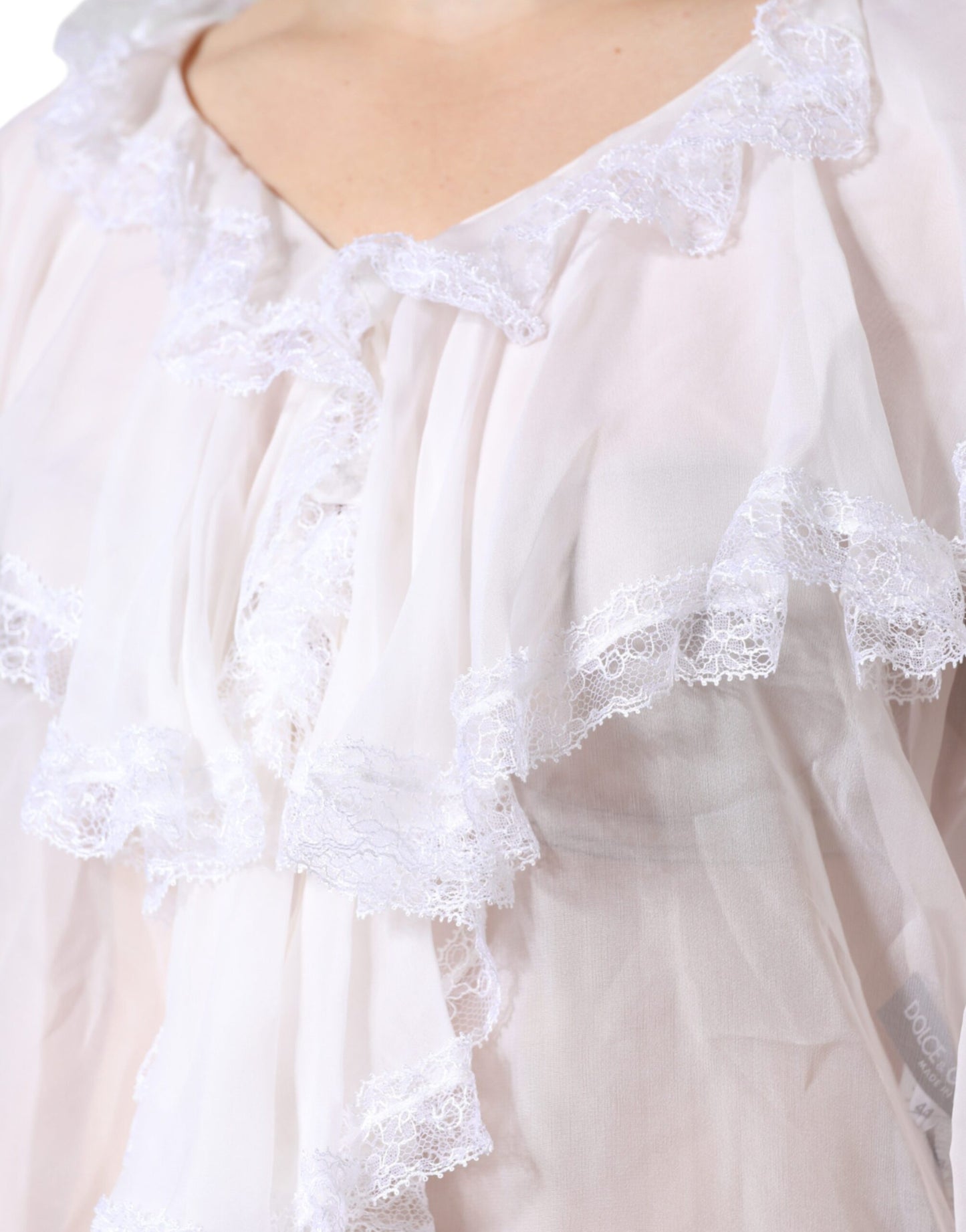 - White Ruffles Lace Long Sleeve Blouse Top