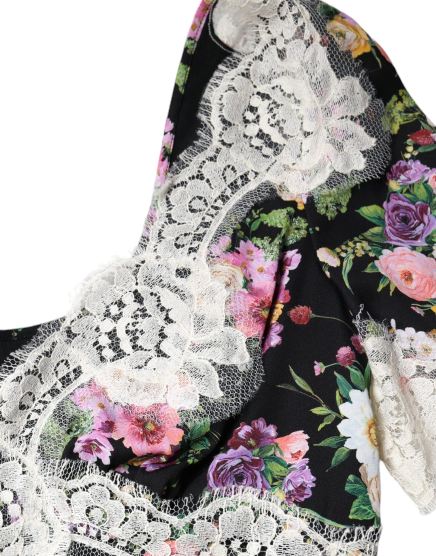 - Black Floral Lace Short Sleeves Blouse Top