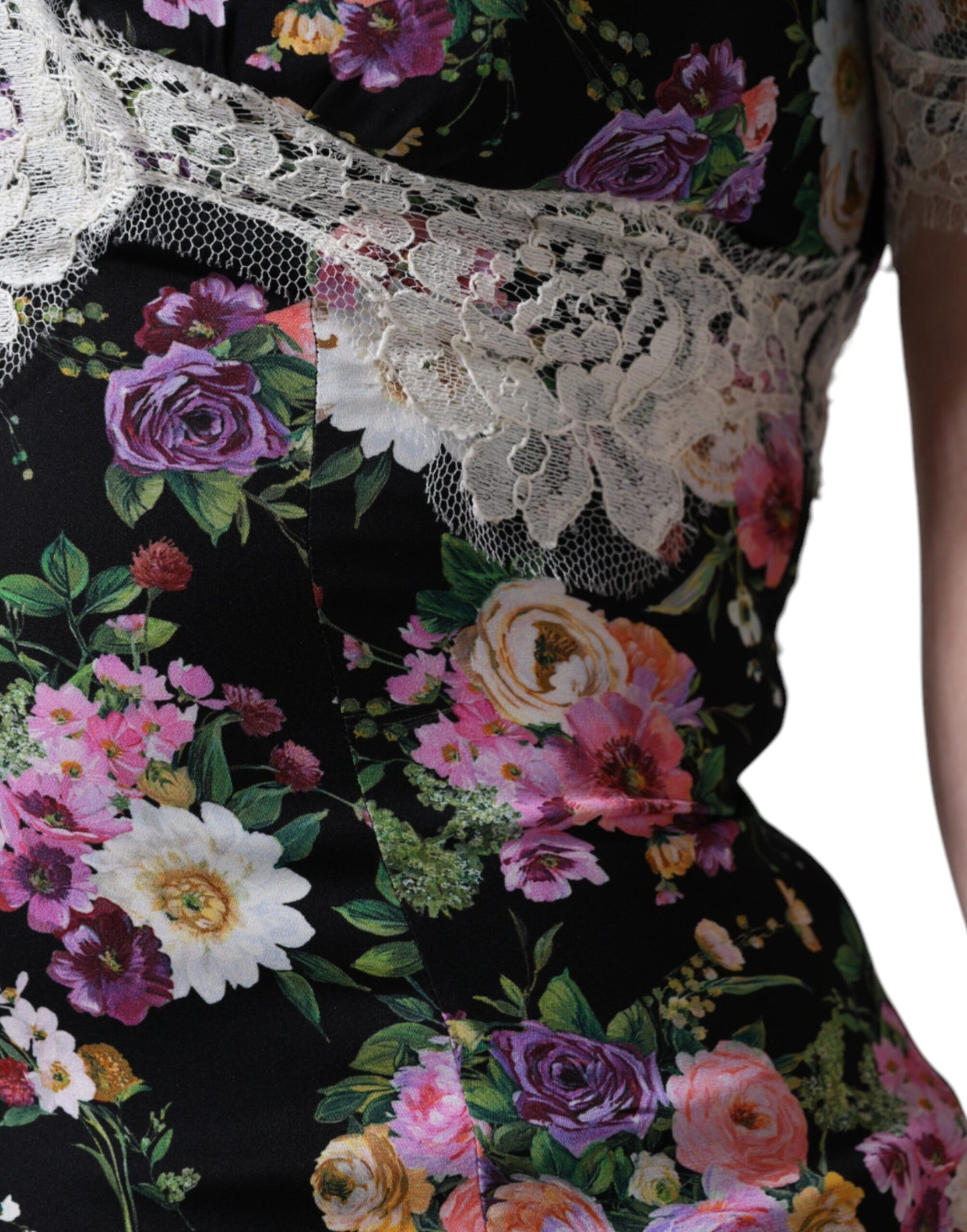 - Black Floral Lace Short Sleeves Blouse Top