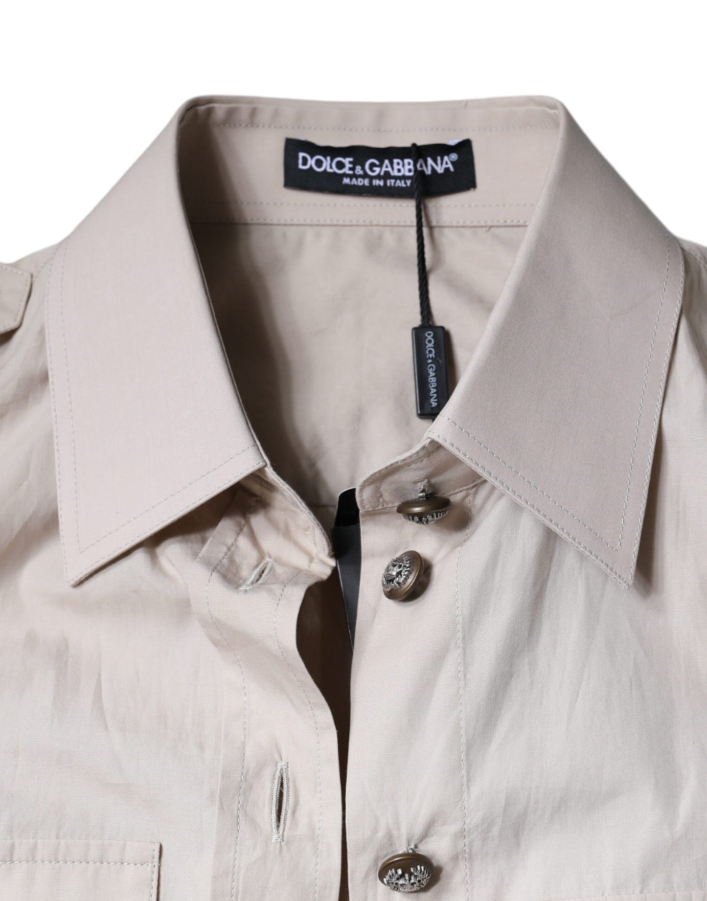 - Beige Cotton Collared Button Down Shirt Top