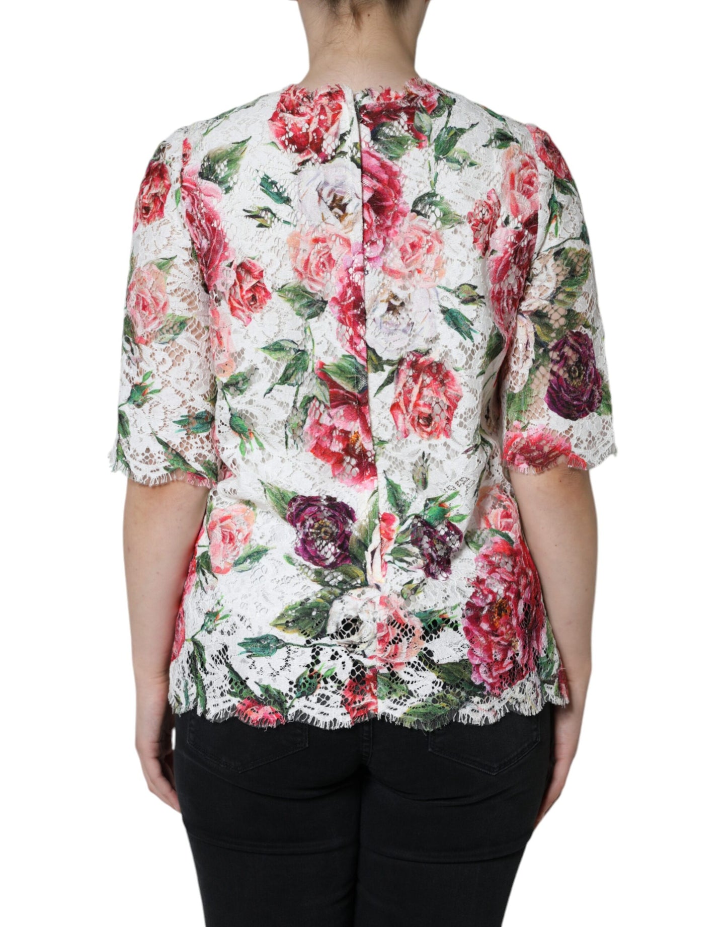 - White Peony Lace Short Sleeves Blouse Top