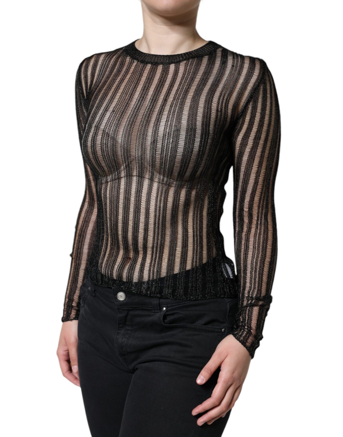 - Black Stripe See Through Long Sleeves Top