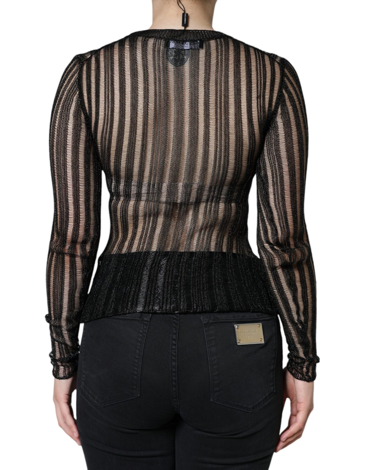 - Black Stripe See Through Long Sleeves Top