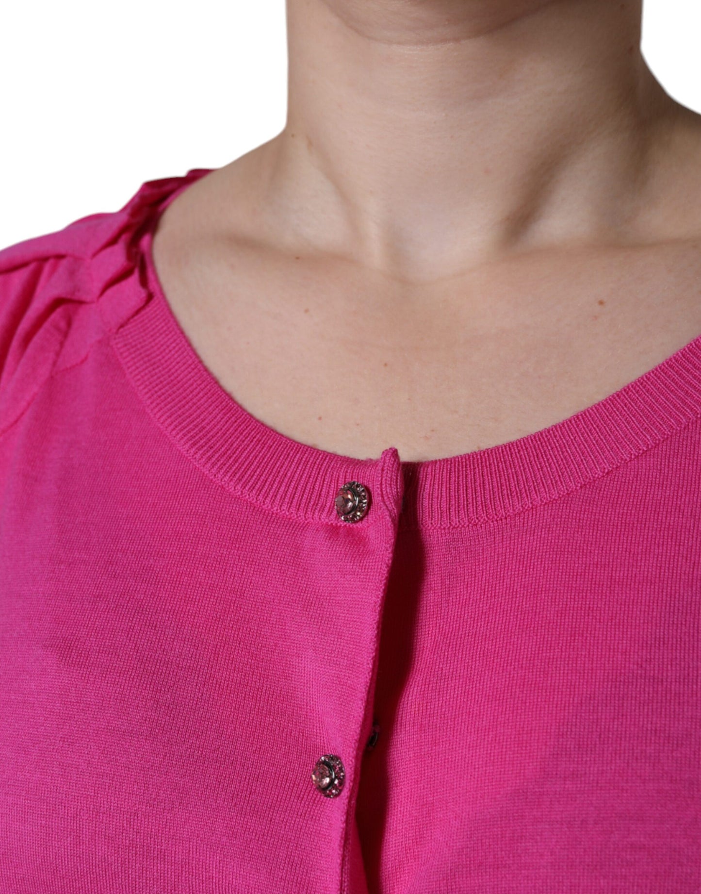 - Pink Wool Button Down Short Sleeve Blouse Top