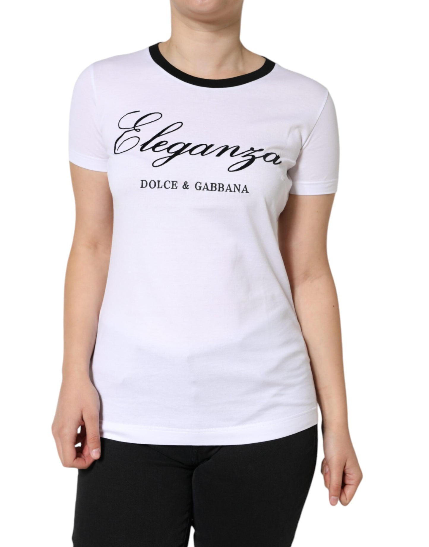 - White Eleganza Print Cotton Short Sleeves T-shirt