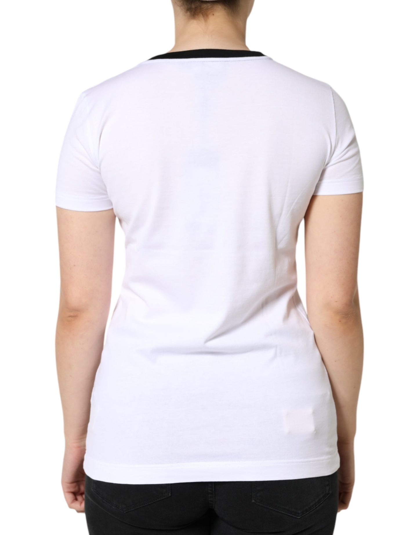 - White Eleganza Print Cotton Short Sleeves T-shirt